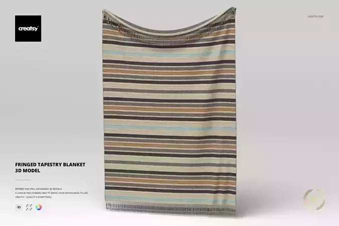 Fringed Tapestry Blanket 3D Model 3D model