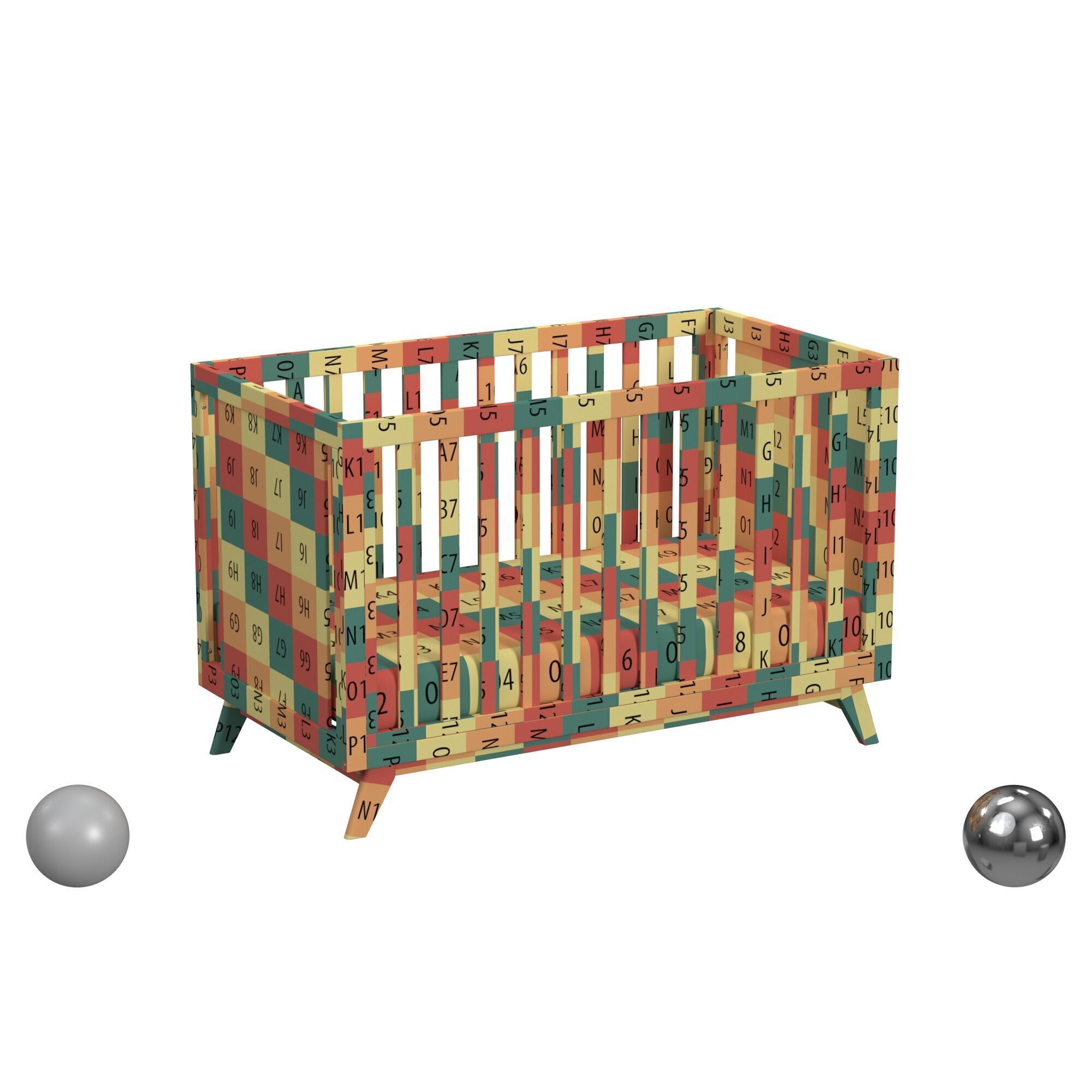 Otto 3-in-1 Convertible Crib in Walnut 3D model_2
