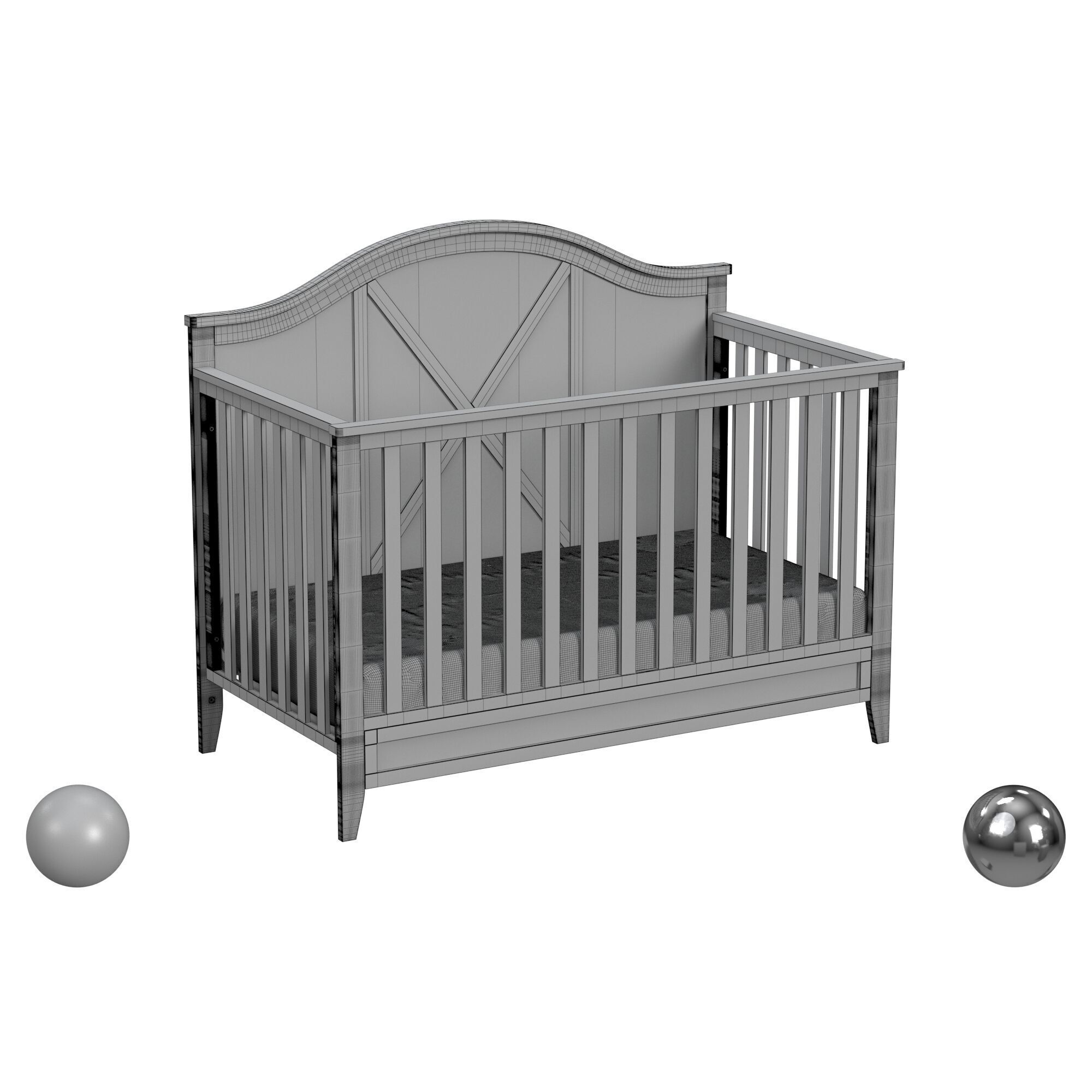 Farmhouse X Crib in Honey 3D model_3