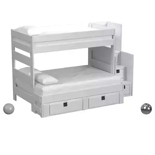 Cali Kids Complete Twin Over Full Bunk With Trundle Staircase 