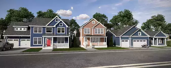 Set of 3 American Style Houses Architectural 3D Models 3D model