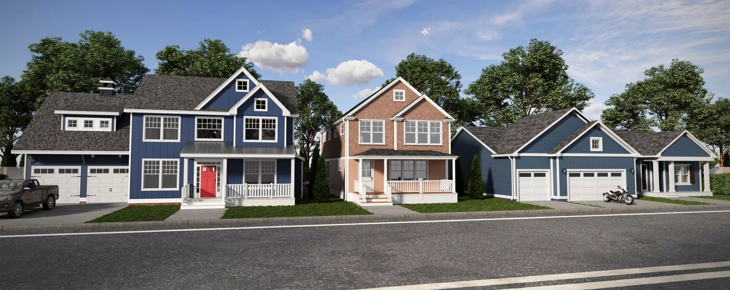Set of 3 American Style Houses Architectural 3D Models 3D model_0
