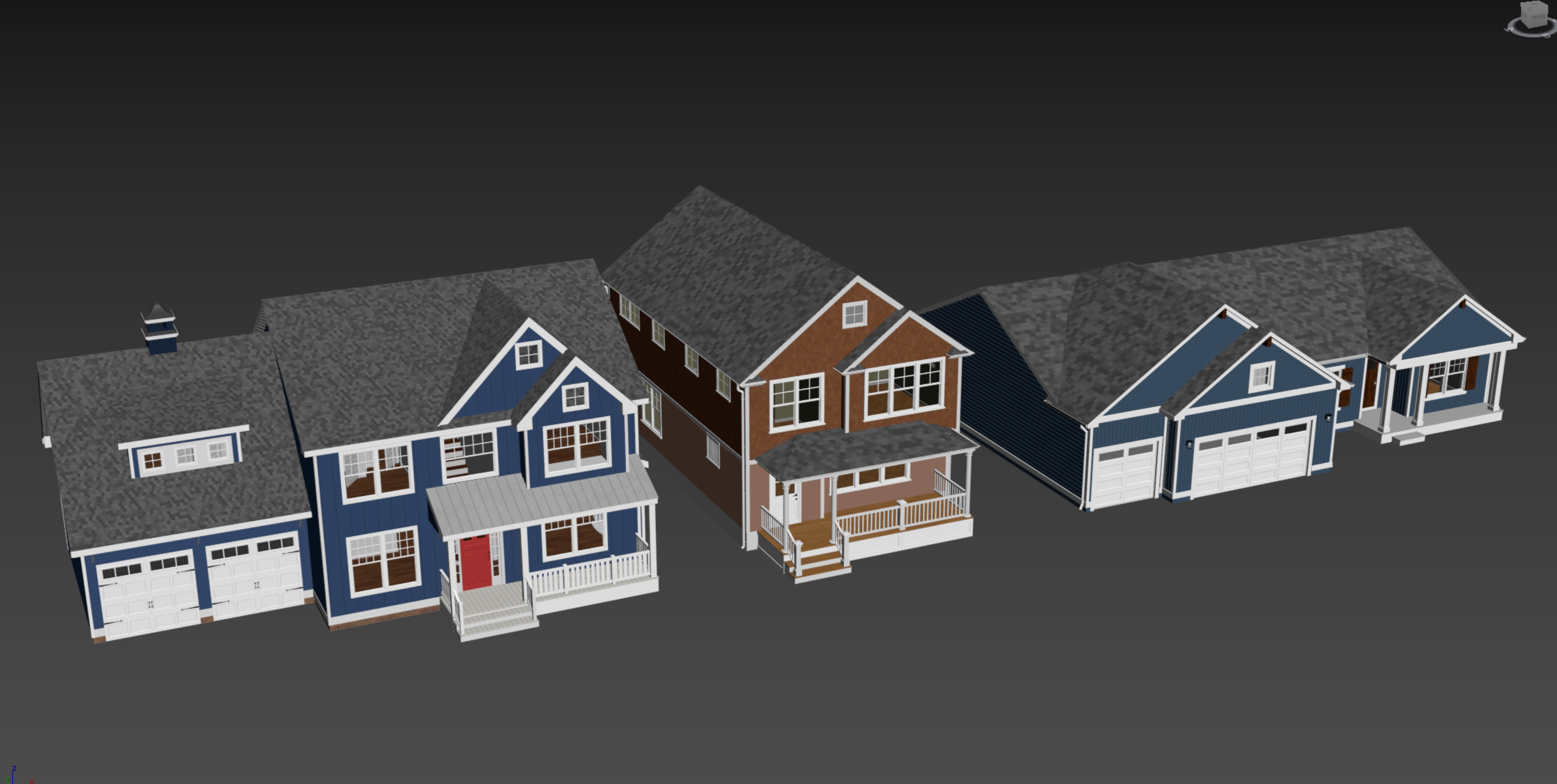 Set of 3 American Style Houses Architectural 3D Models 3D model_25