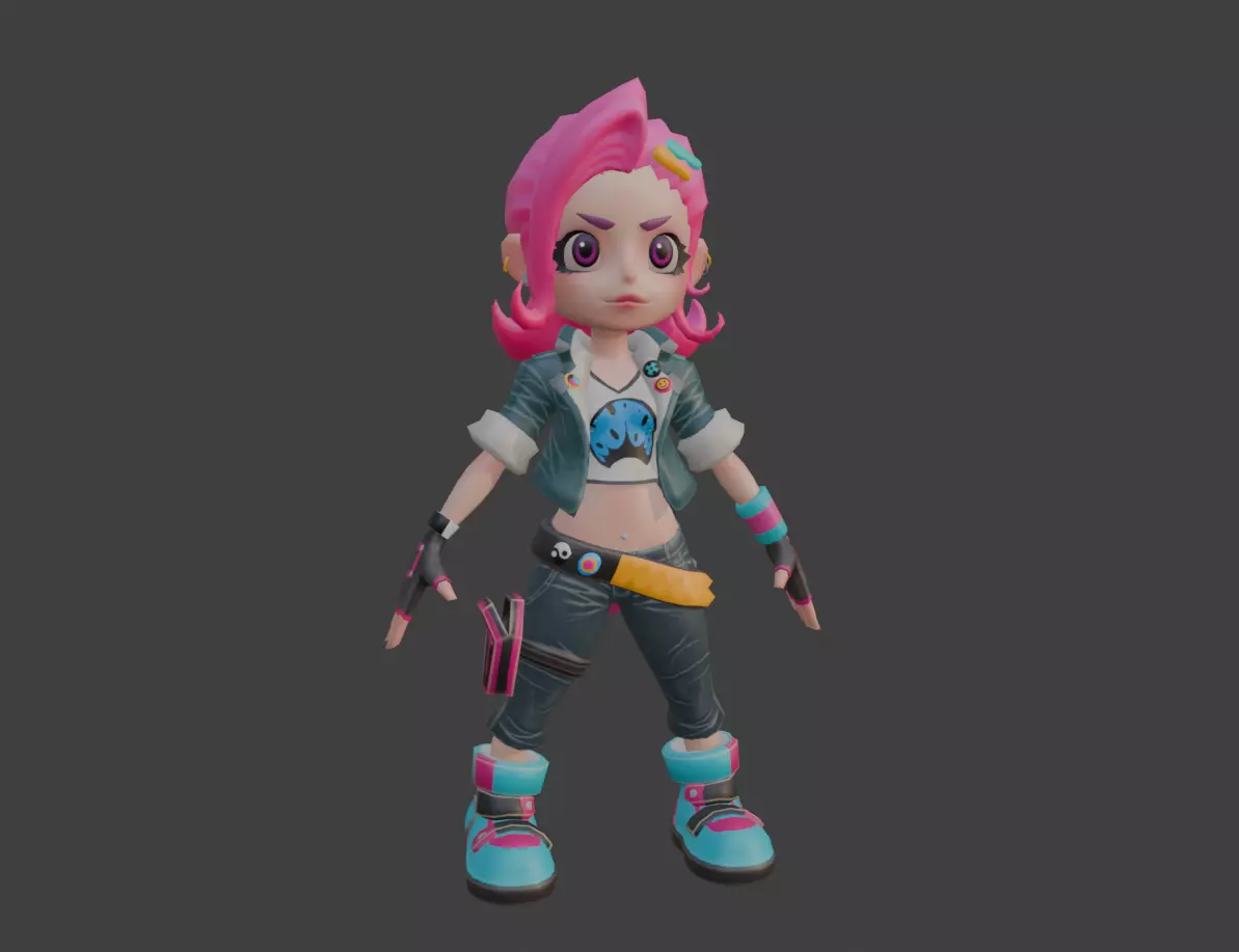 Punk girl  Low-poly 3D model_0
