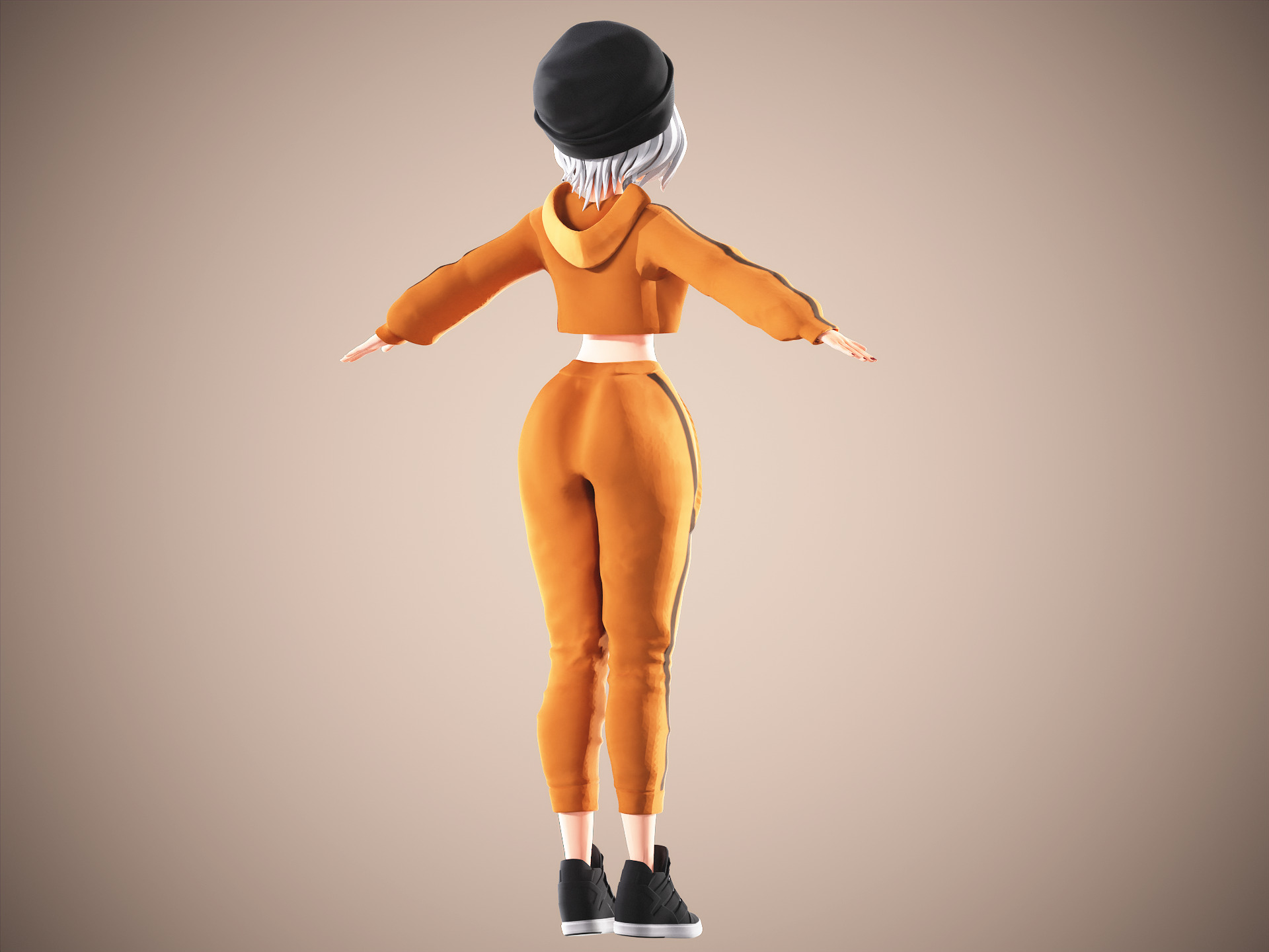 Game Cartoon Mona Girl Character rigged Low-poly 3D model_13