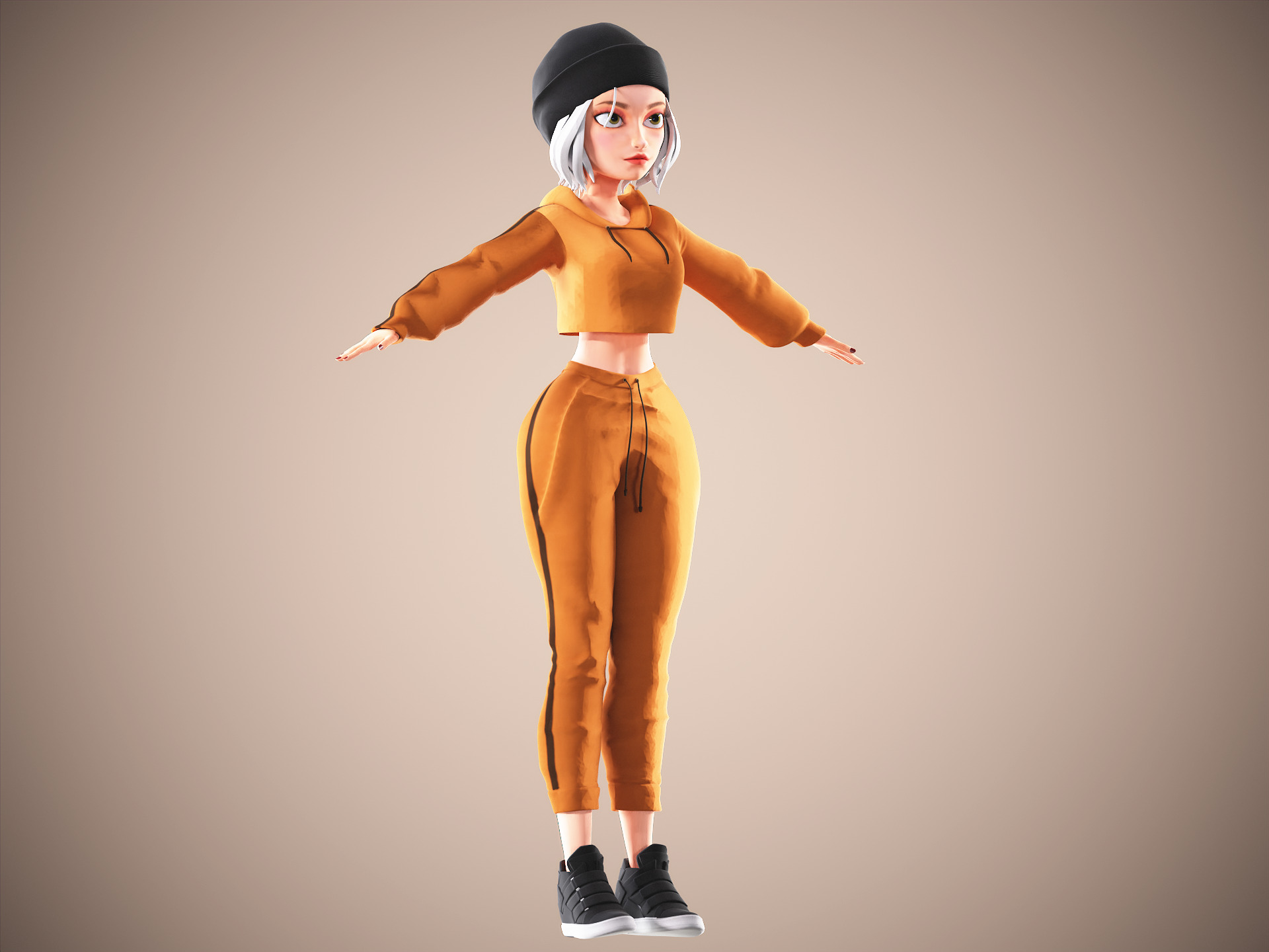 Game Cartoon Mona Girl Character rigged Low-poly 3D model_8