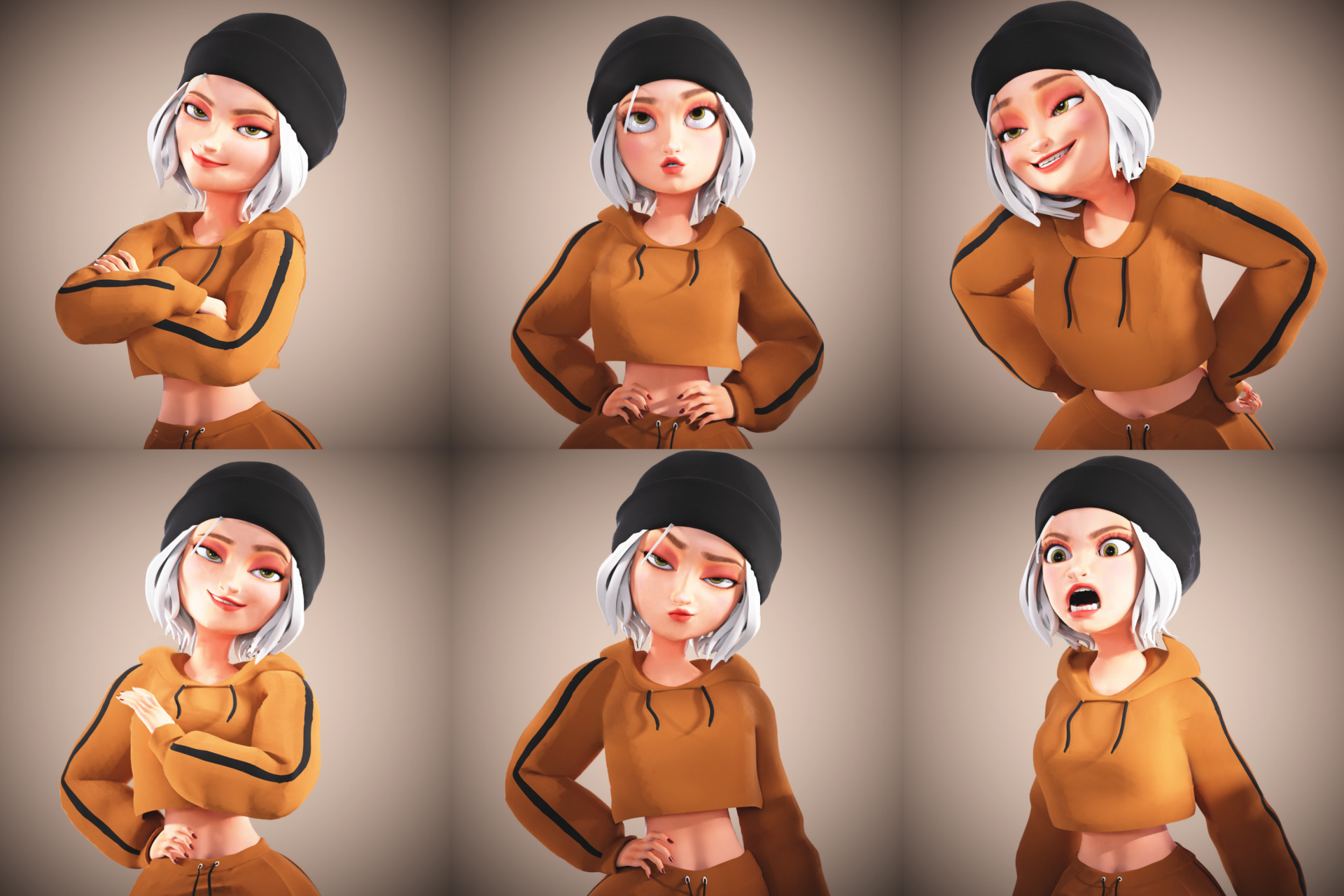 Game Cartoon Mona Girl Character rigged Low-poly 3D model_2