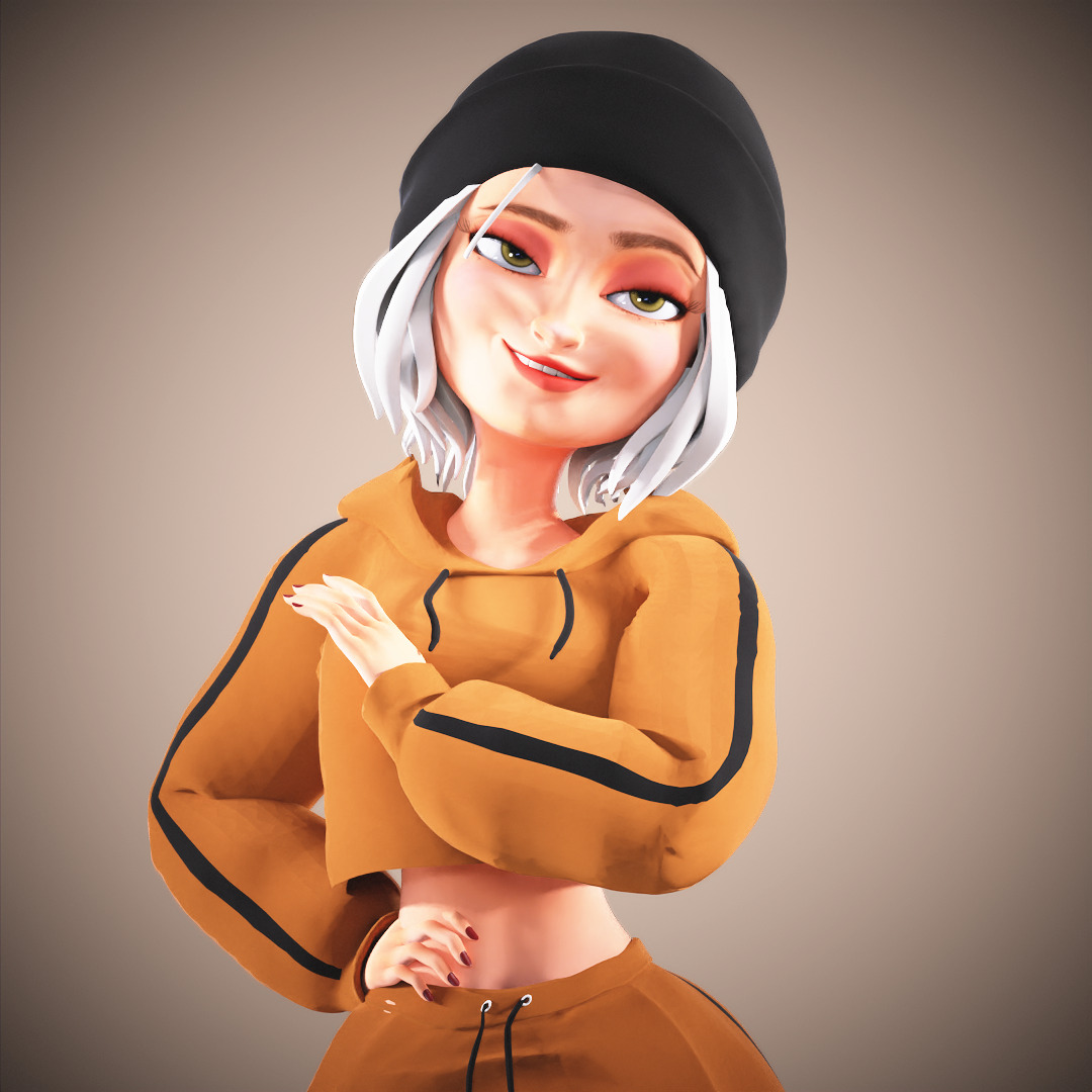 Game Cartoon Mona Girl Character rigged Low-poly 3D model_18