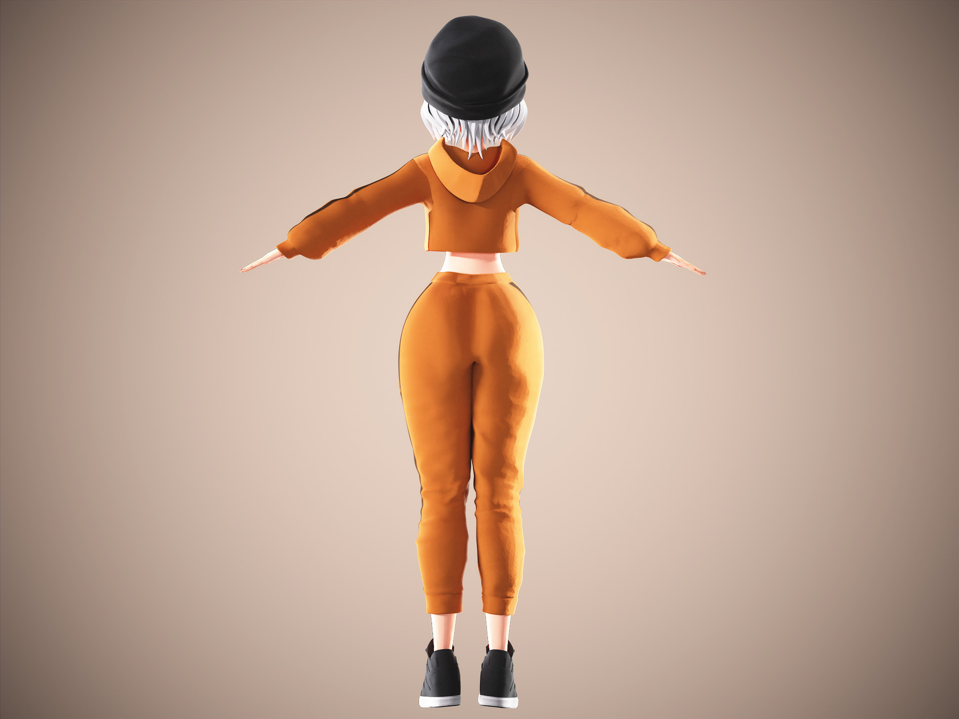 Game Cartoon Mona Girl Character rigged Low-poly 3D model_12