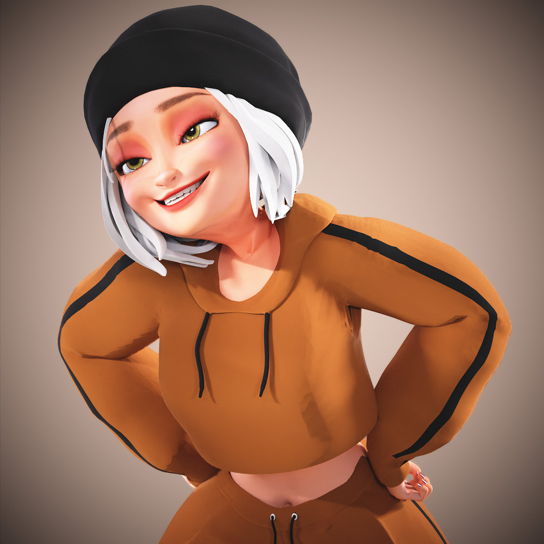 Game Cartoon Mona Girl Character rigged Low-poly 3D model_22