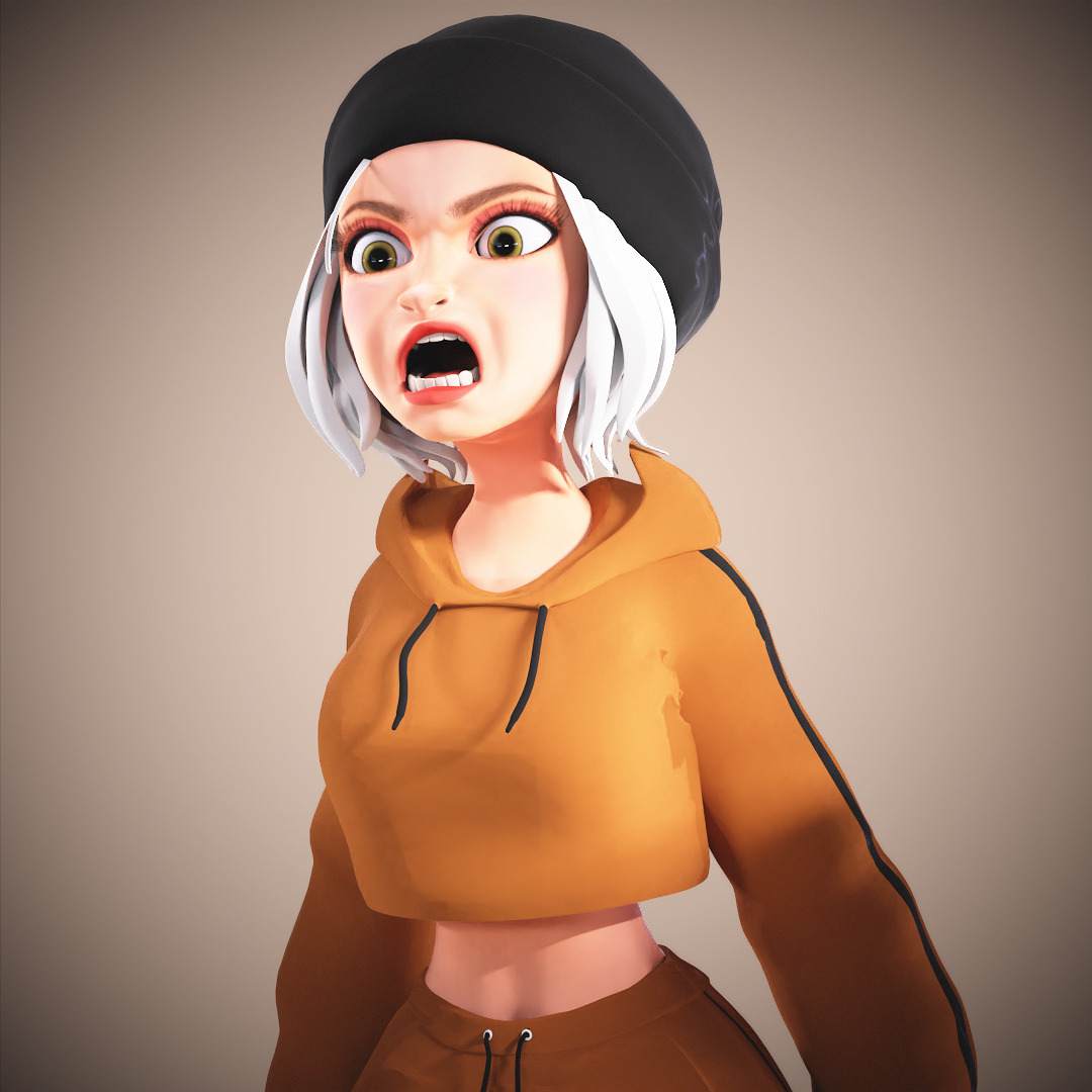 Game Cartoon Mona Girl Character rigged Low-poly 3D model_17