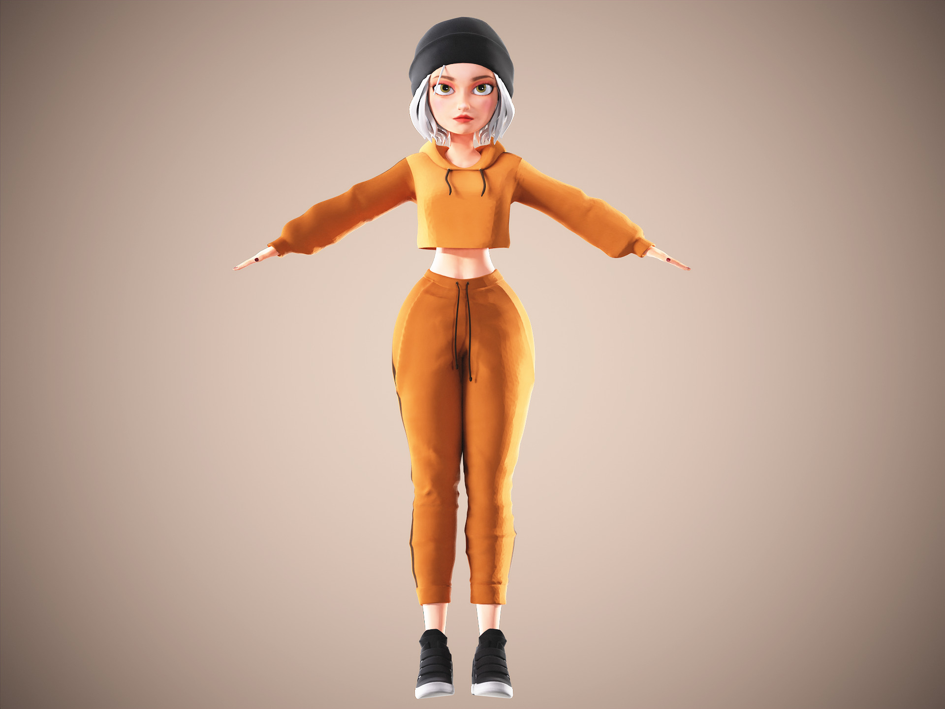 Game Cartoon Mona Girl Character rigged Low-poly 3D model_10