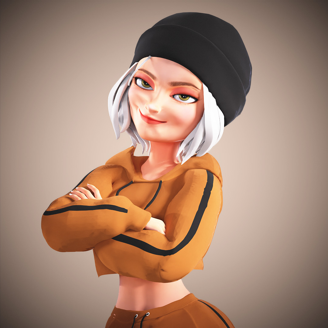 Game Cartoon Mona Girl Character rigged Low-poly 3D model_19
