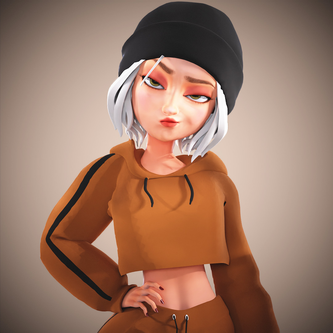 Game Cartoon Mona Girl Character rigged Low-poly 3D model_21