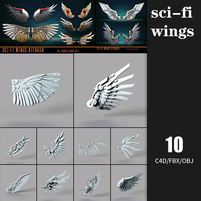 Sci fi mechanical wings  3D model_0