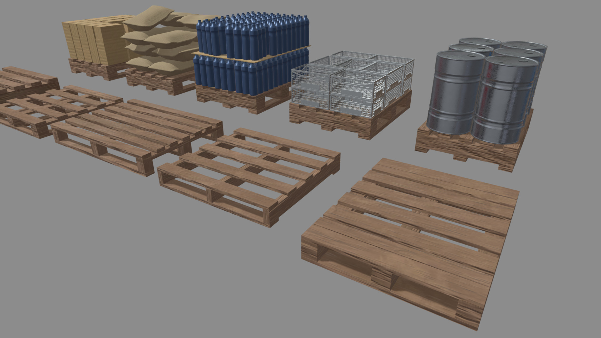 Wooden Pallets Pack Low-poly 3D model_4
