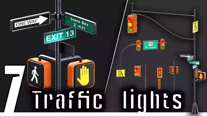 7 Traffic Lights 3D model