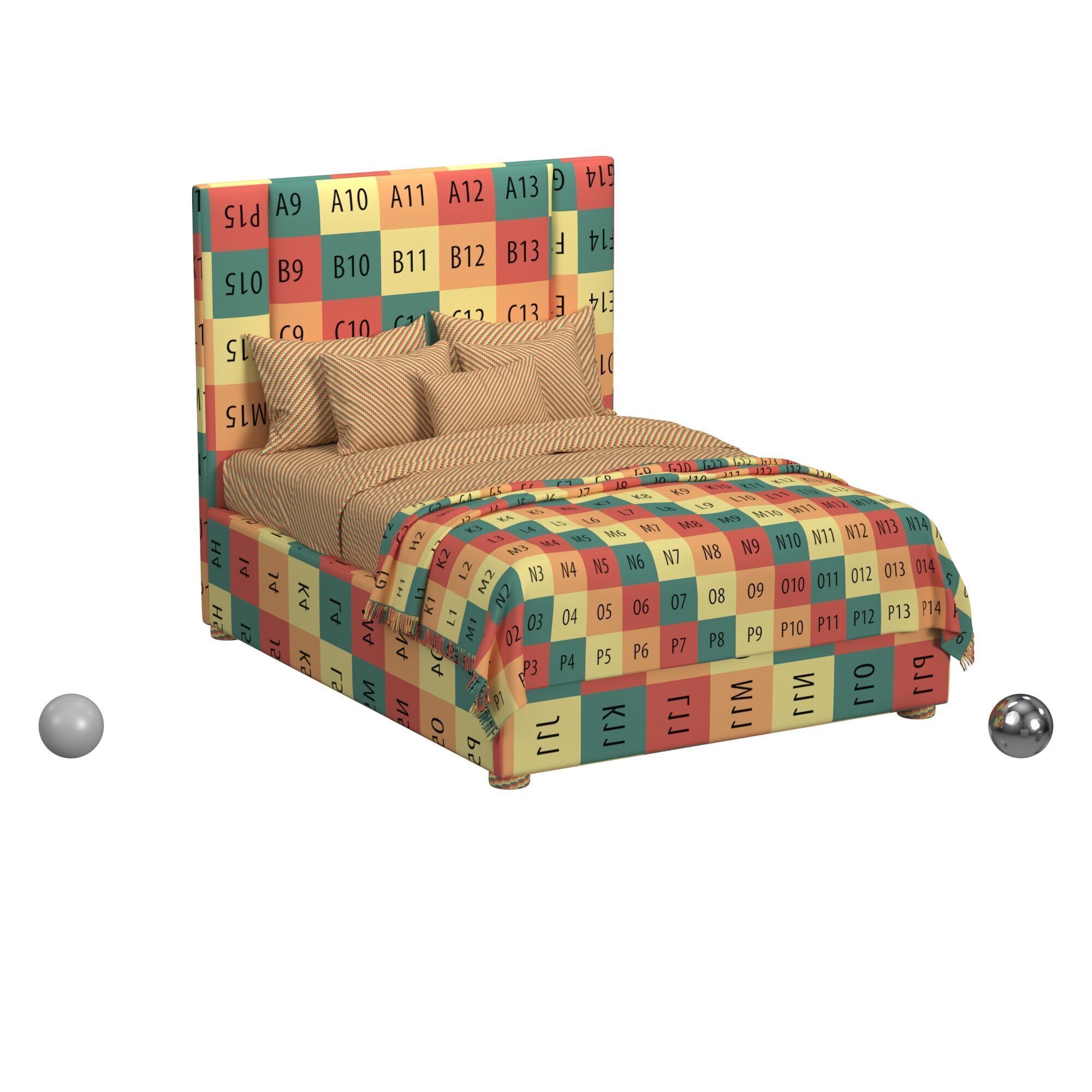 Mina Upholstered Bed 3D model_2