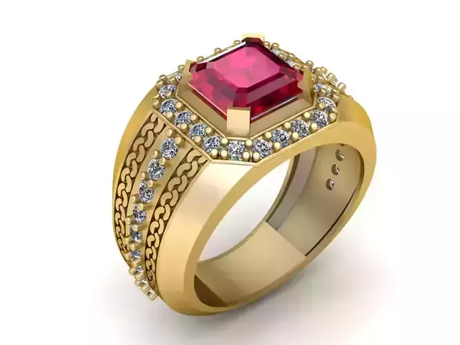 LUXURY GOLDEN RUBY RING 3D PRINTABLE MODEL