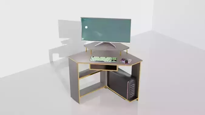 Modern Corner Gaming Desk - 3D Model 