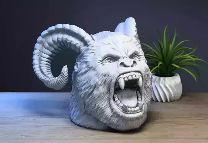 Gorilla scream with horn sculpture 3D print model