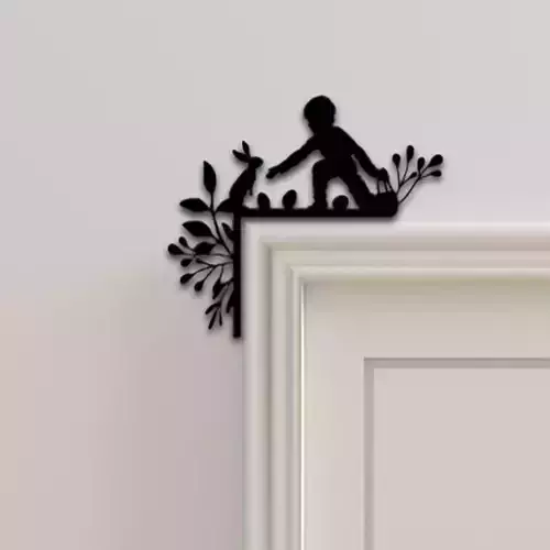Child And Rabbit Door Corner Decor