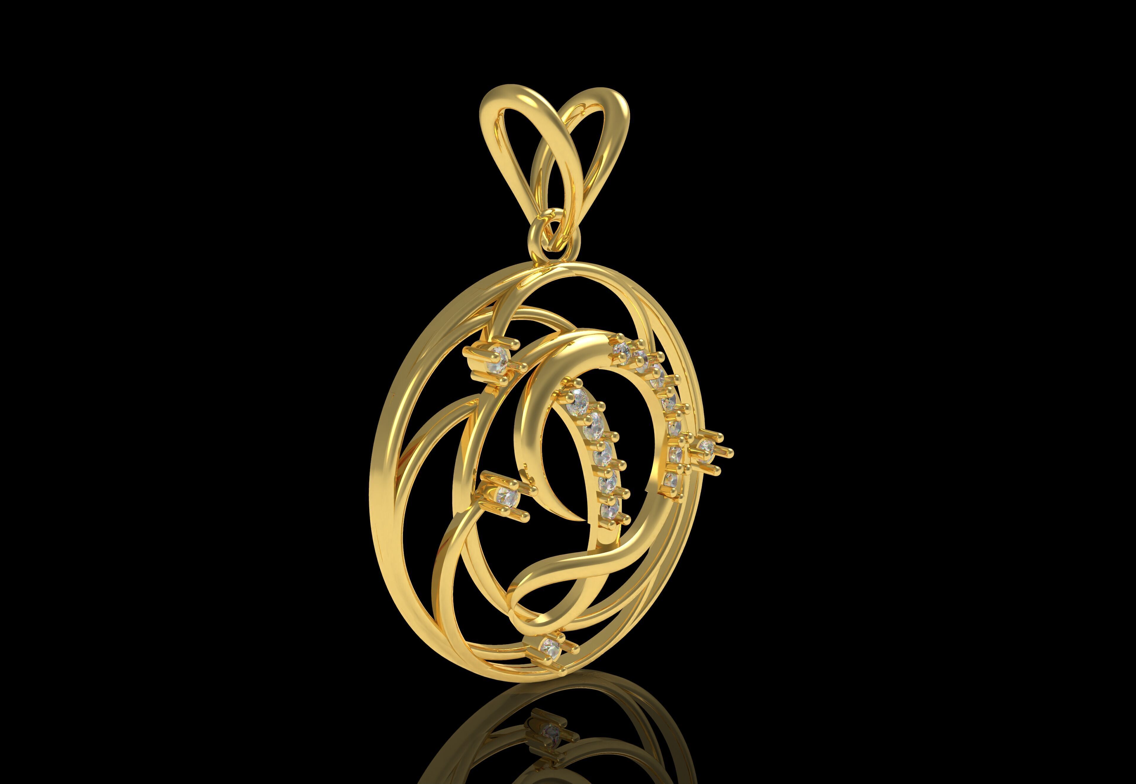 Alphabet D Diamond Pendant 3D print model_1