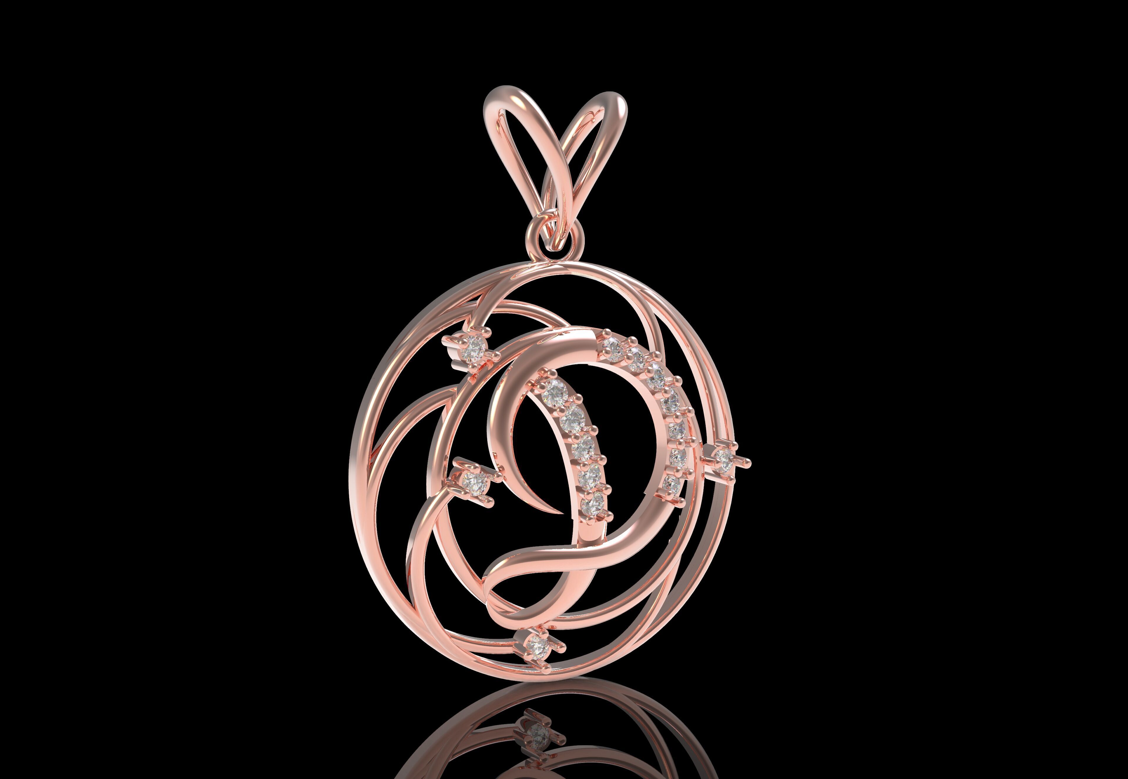 Alphabet D Diamond Pendant 3D print model_3