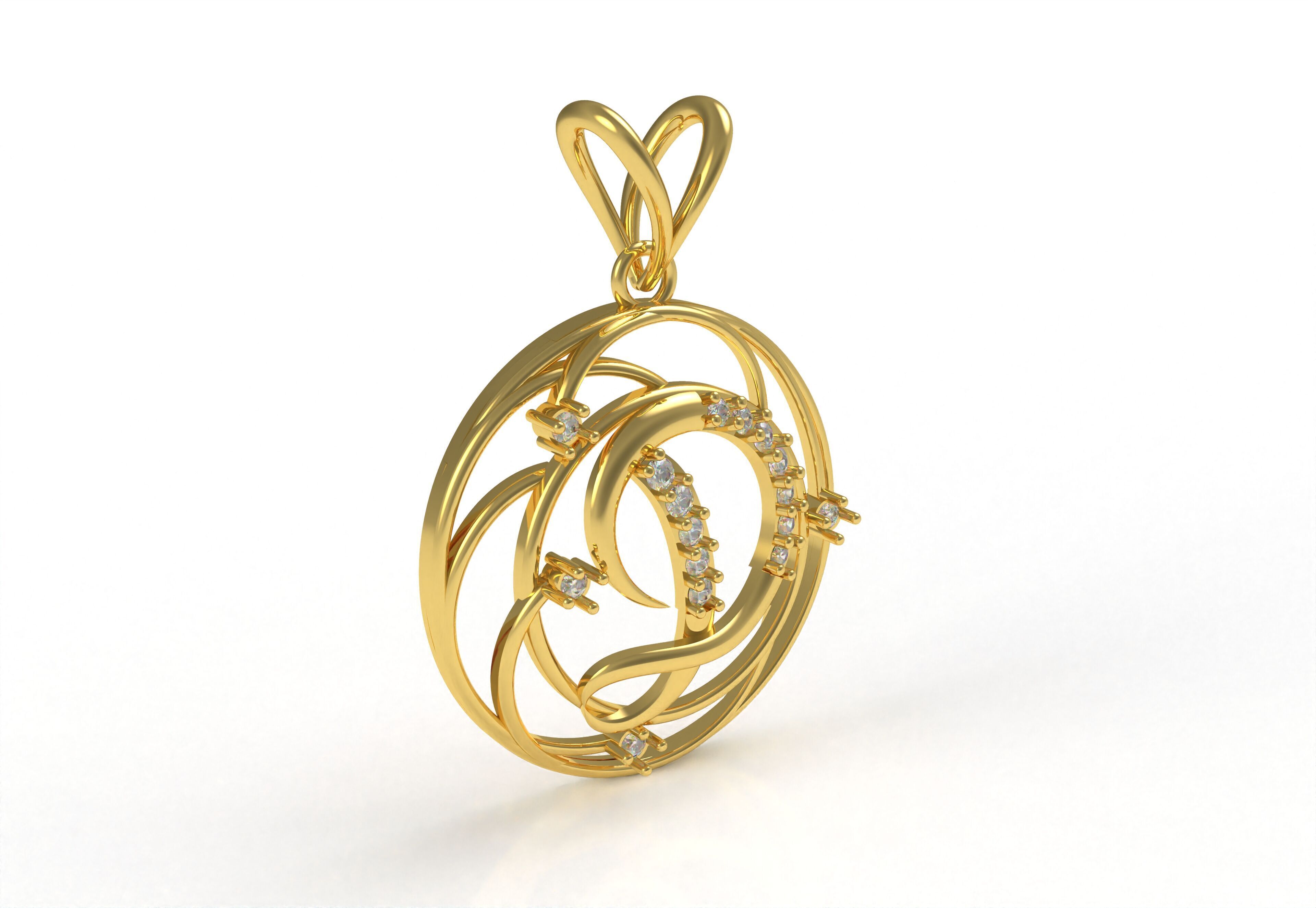 Alphabet D Diamond Pendant 3D print model_29