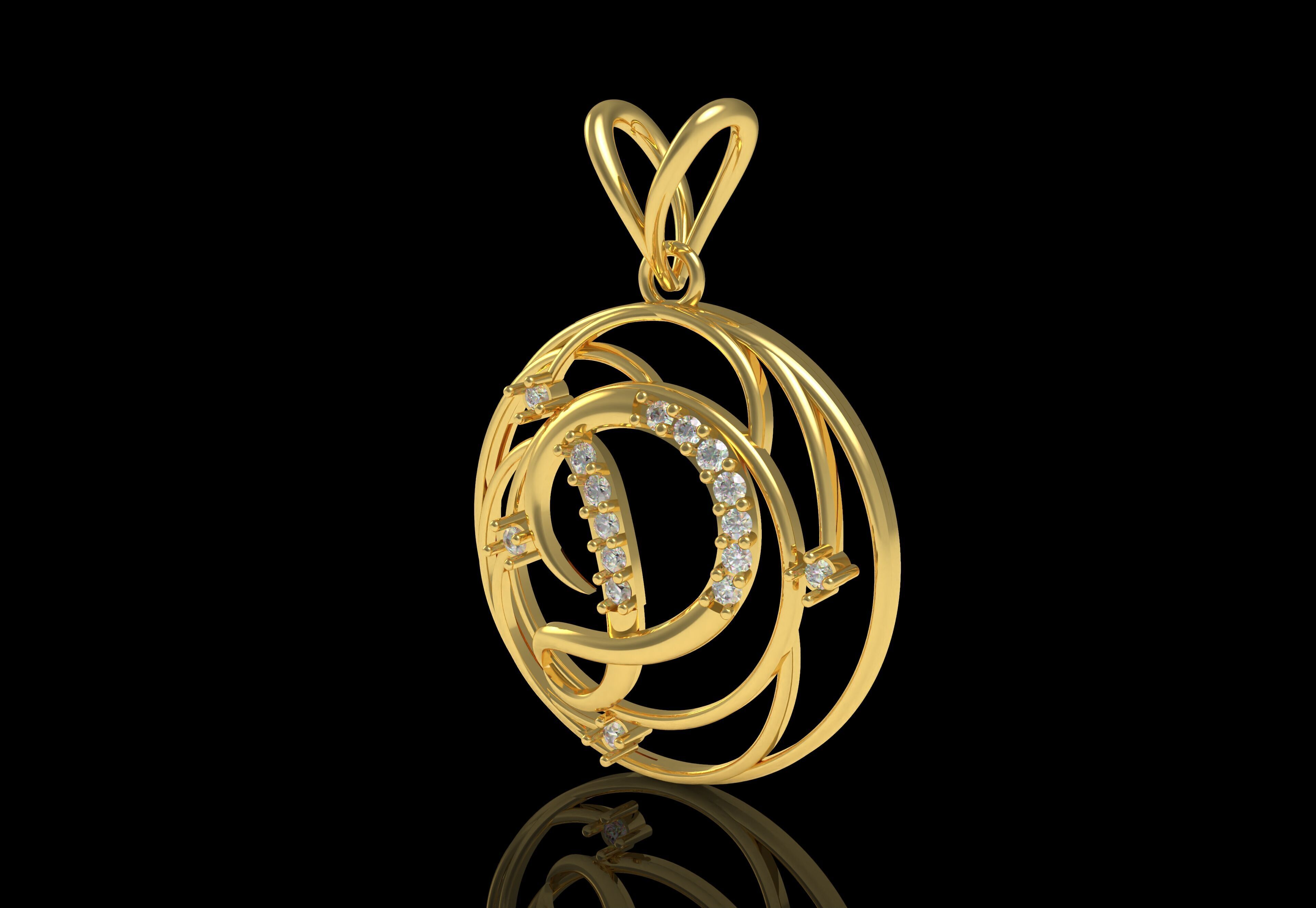 Alphabet D Diamond Pendant 3D print model_32