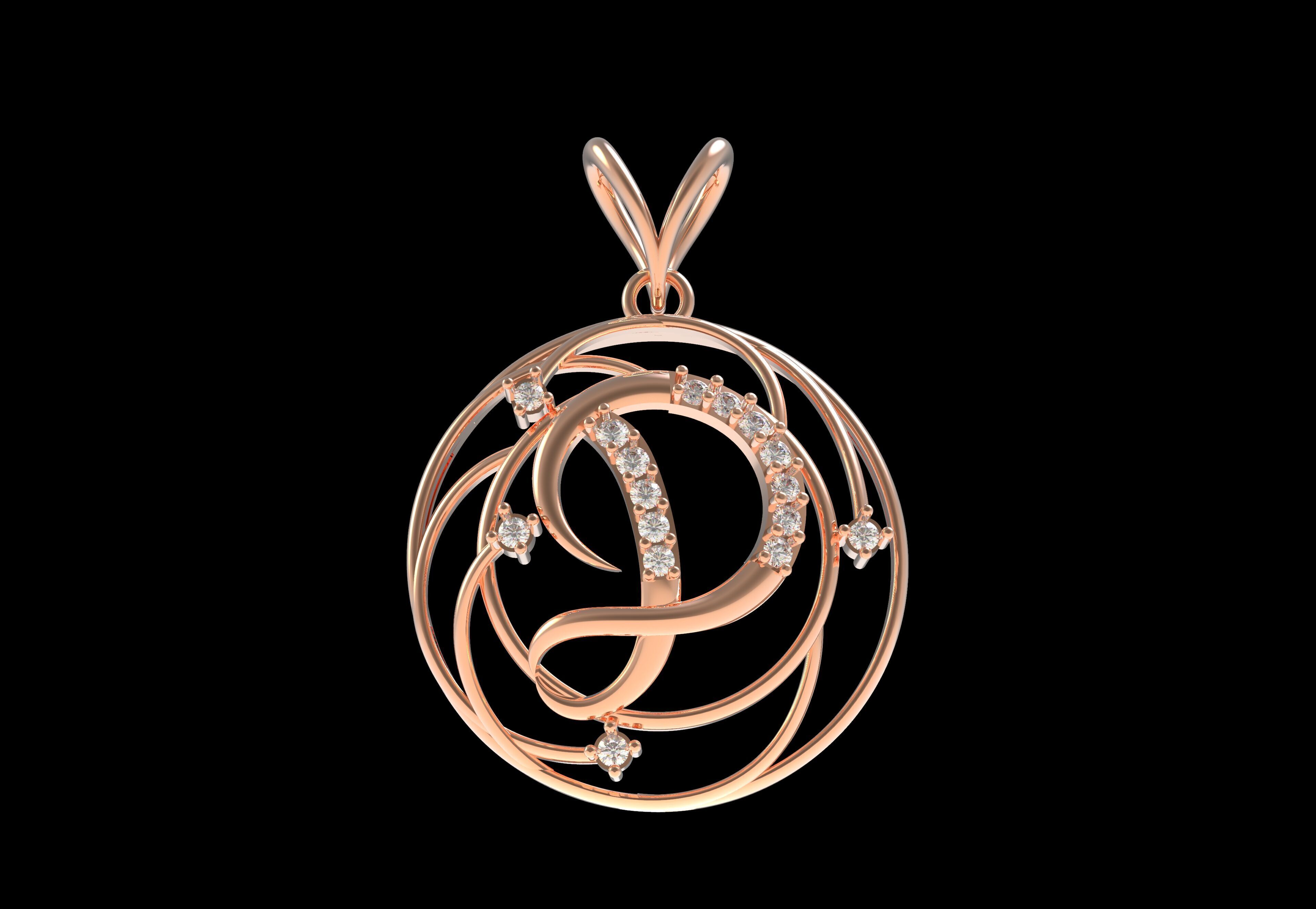Alphabet D Diamond Pendant 3D print model_21