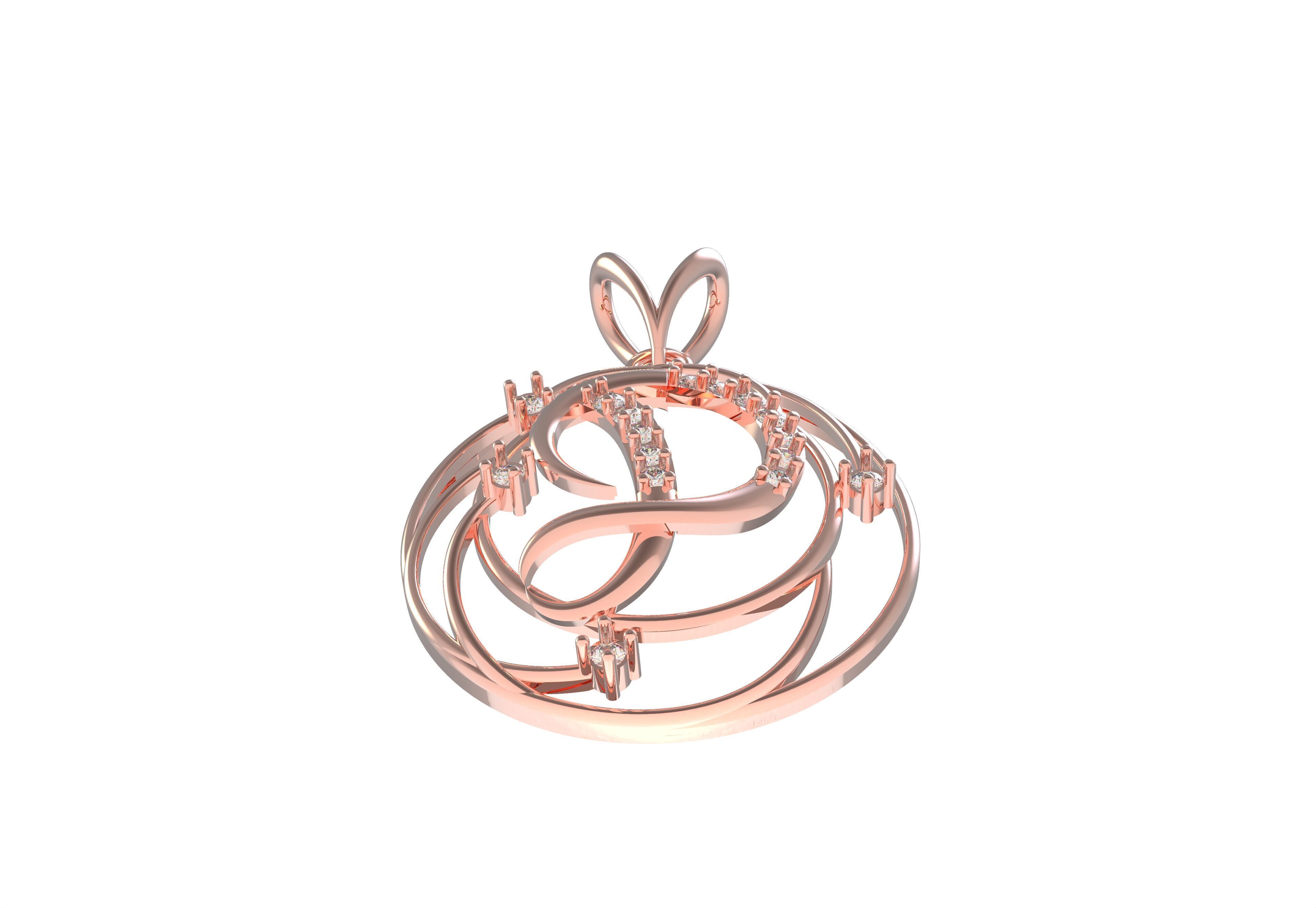 Alphabet D Diamond Pendant 3D print model_14