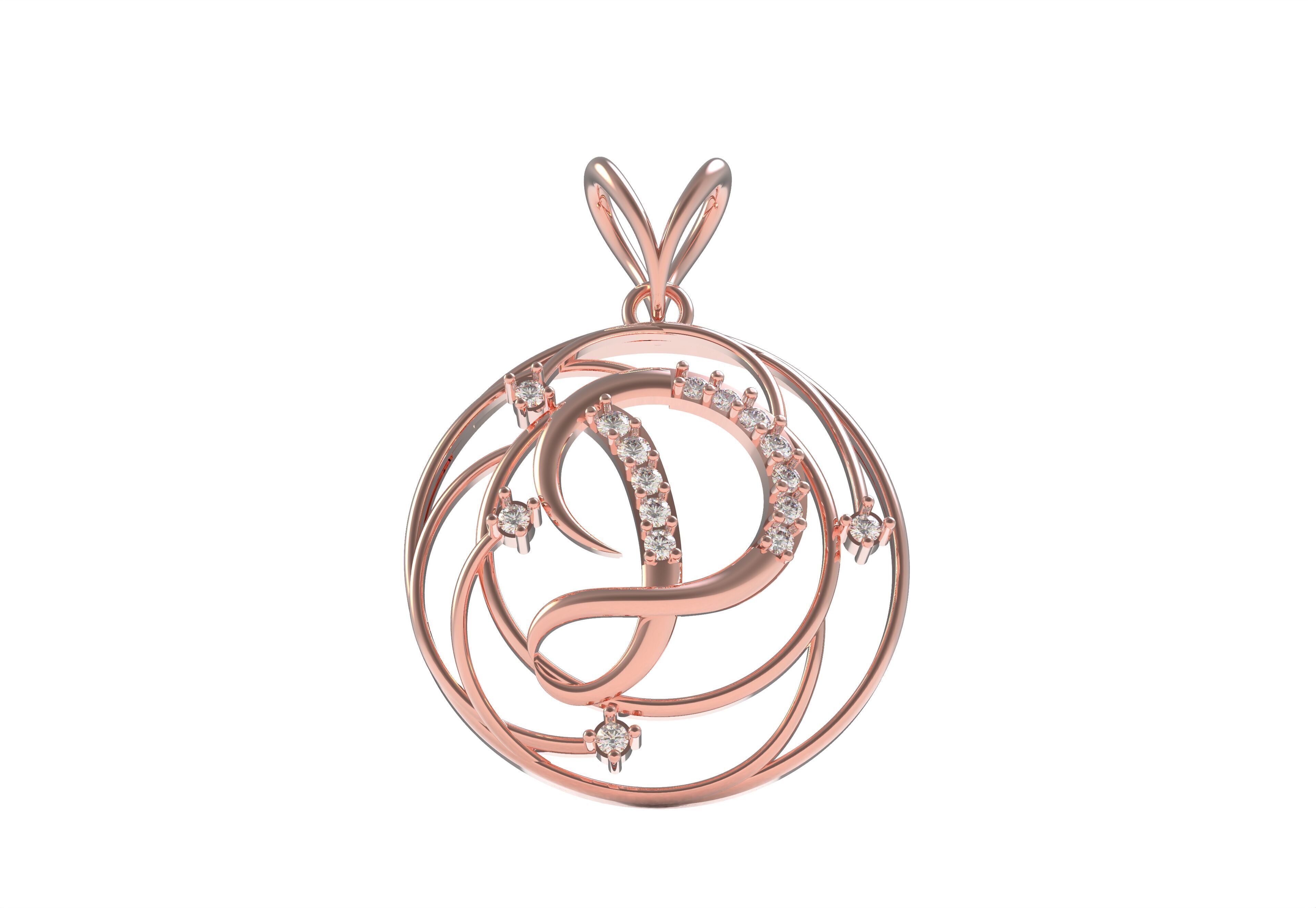 Alphabet D Diamond Pendant 3D print model_13