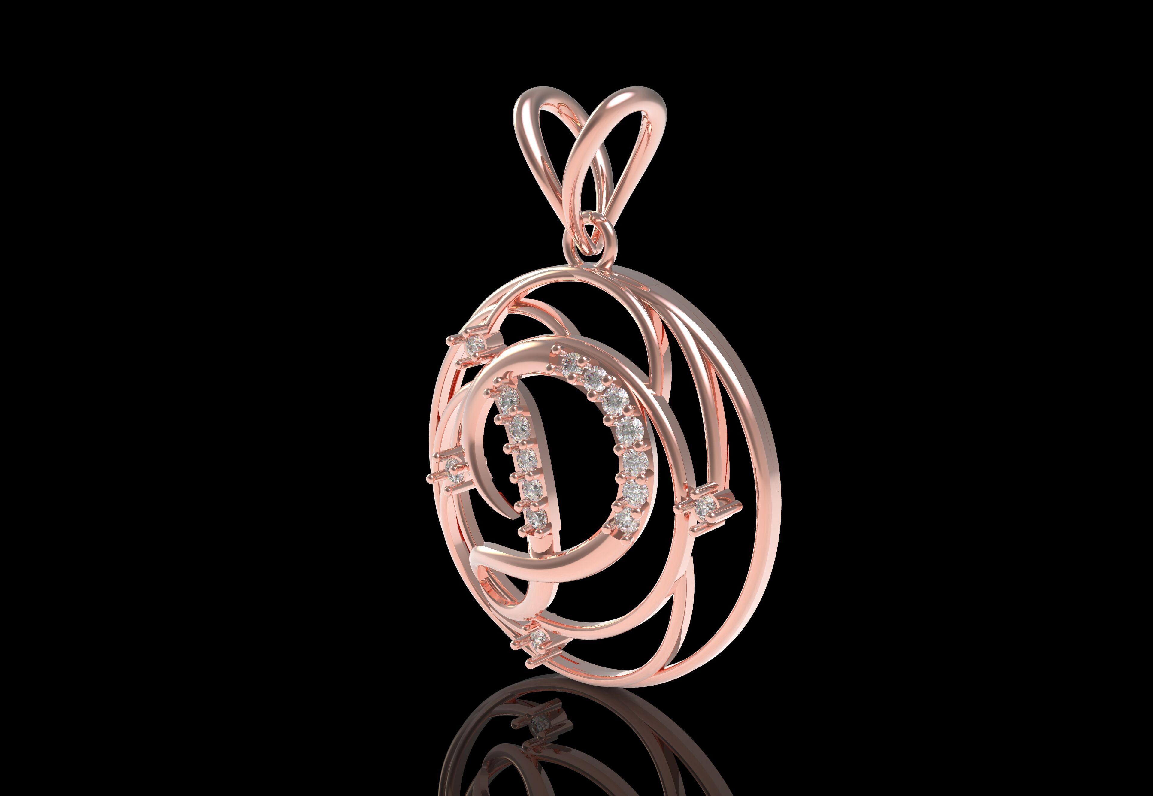 Alphabet D Diamond Pendant 3D print model_6