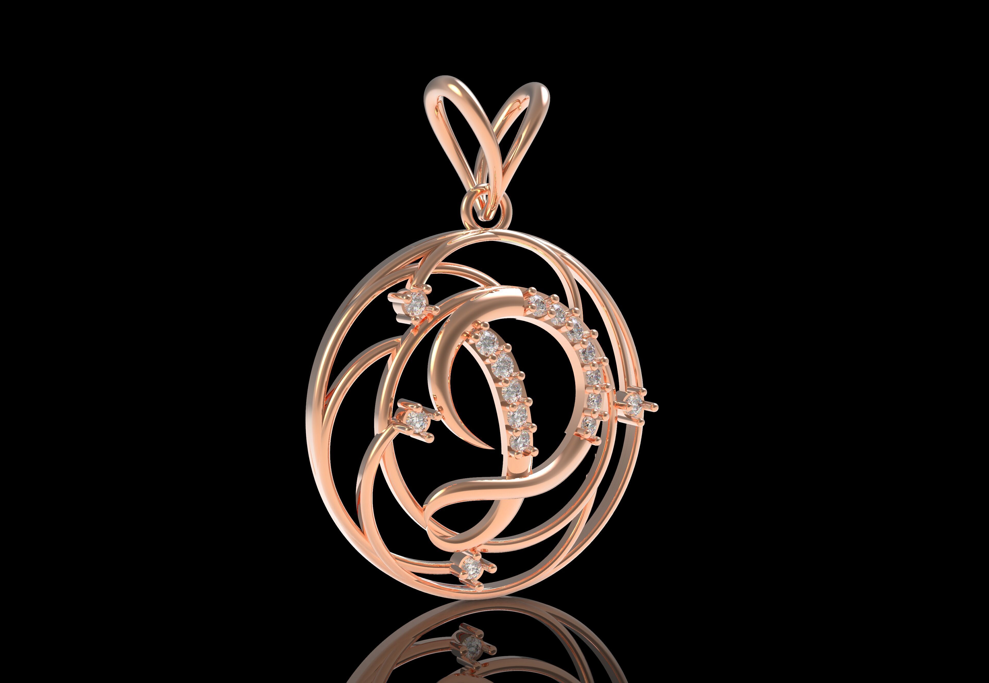 Alphabet D Diamond Pendant 3D print model_24