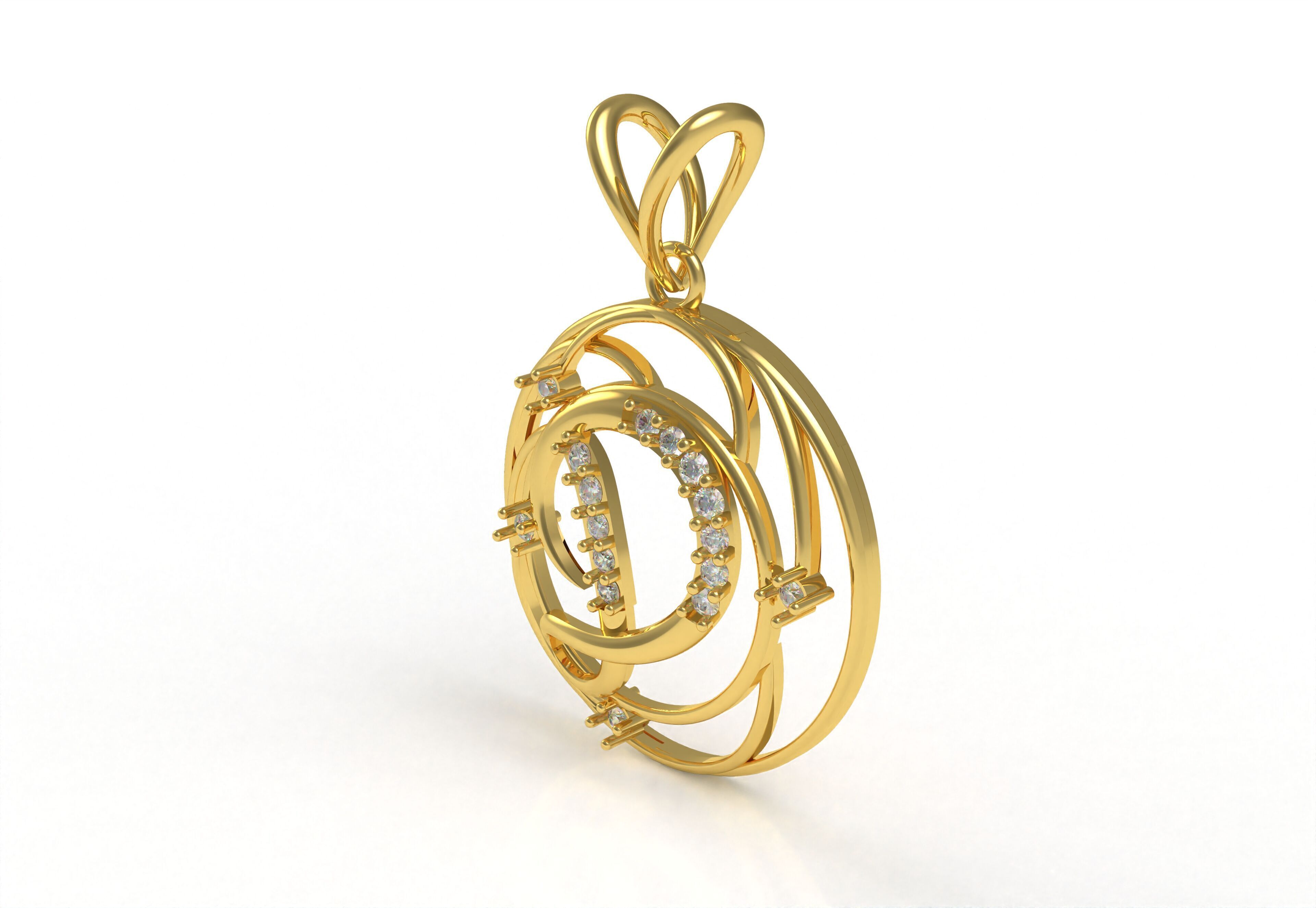 Alphabet D Diamond Pendant 3D print model_11