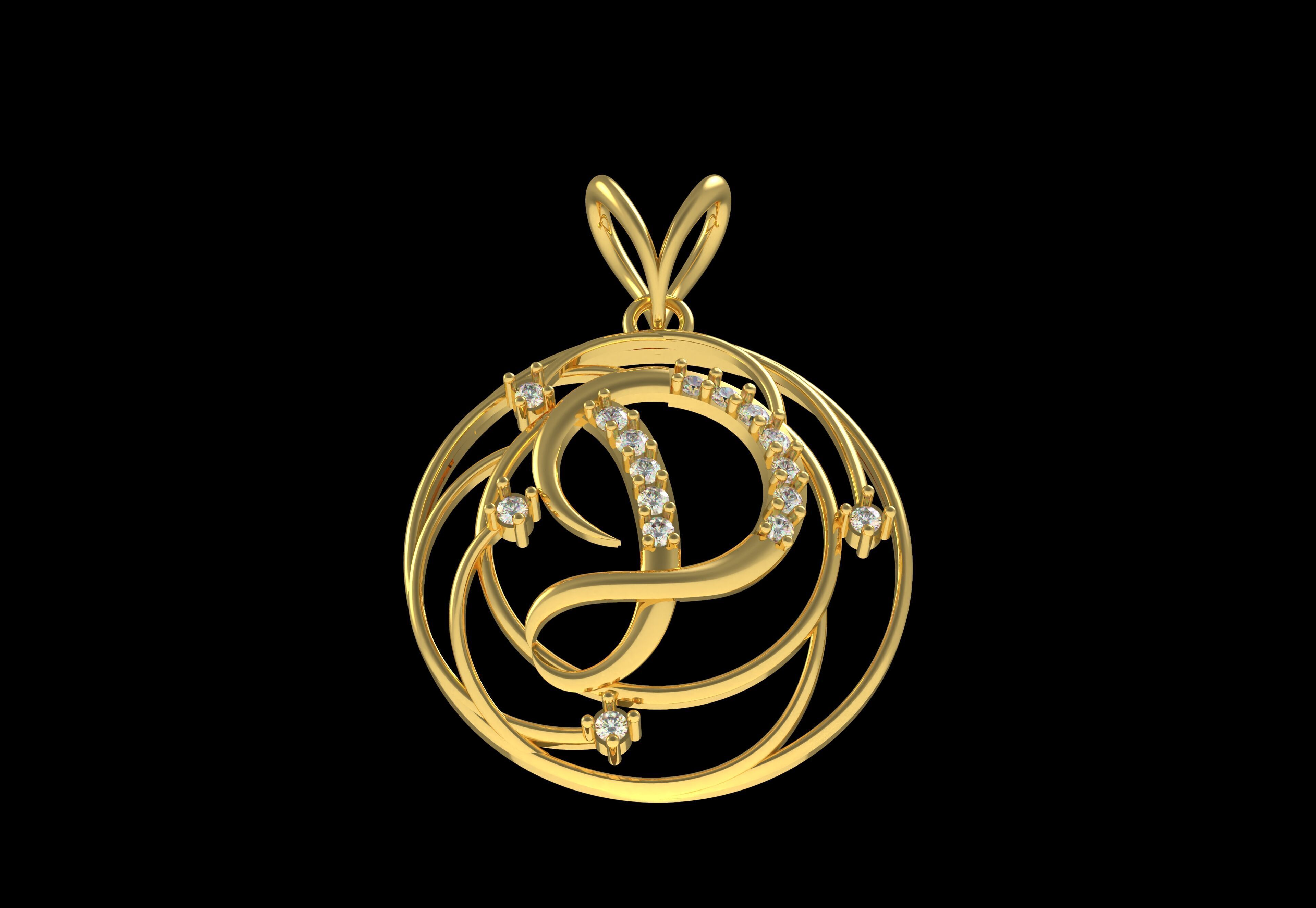 Alphabet D Diamond Pendant 3D print model_2