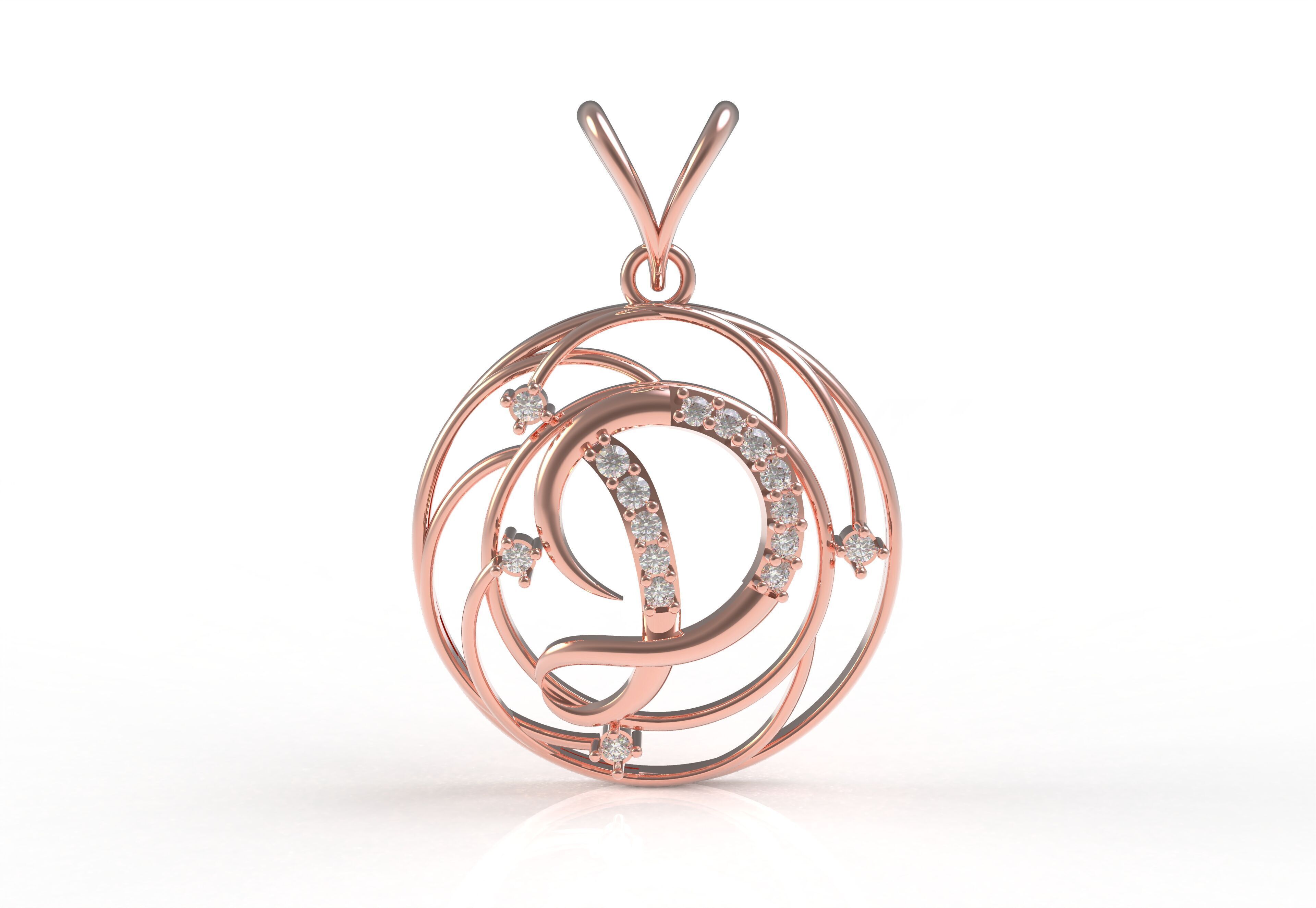Alphabet D Diamond Pendant 3D print model_9