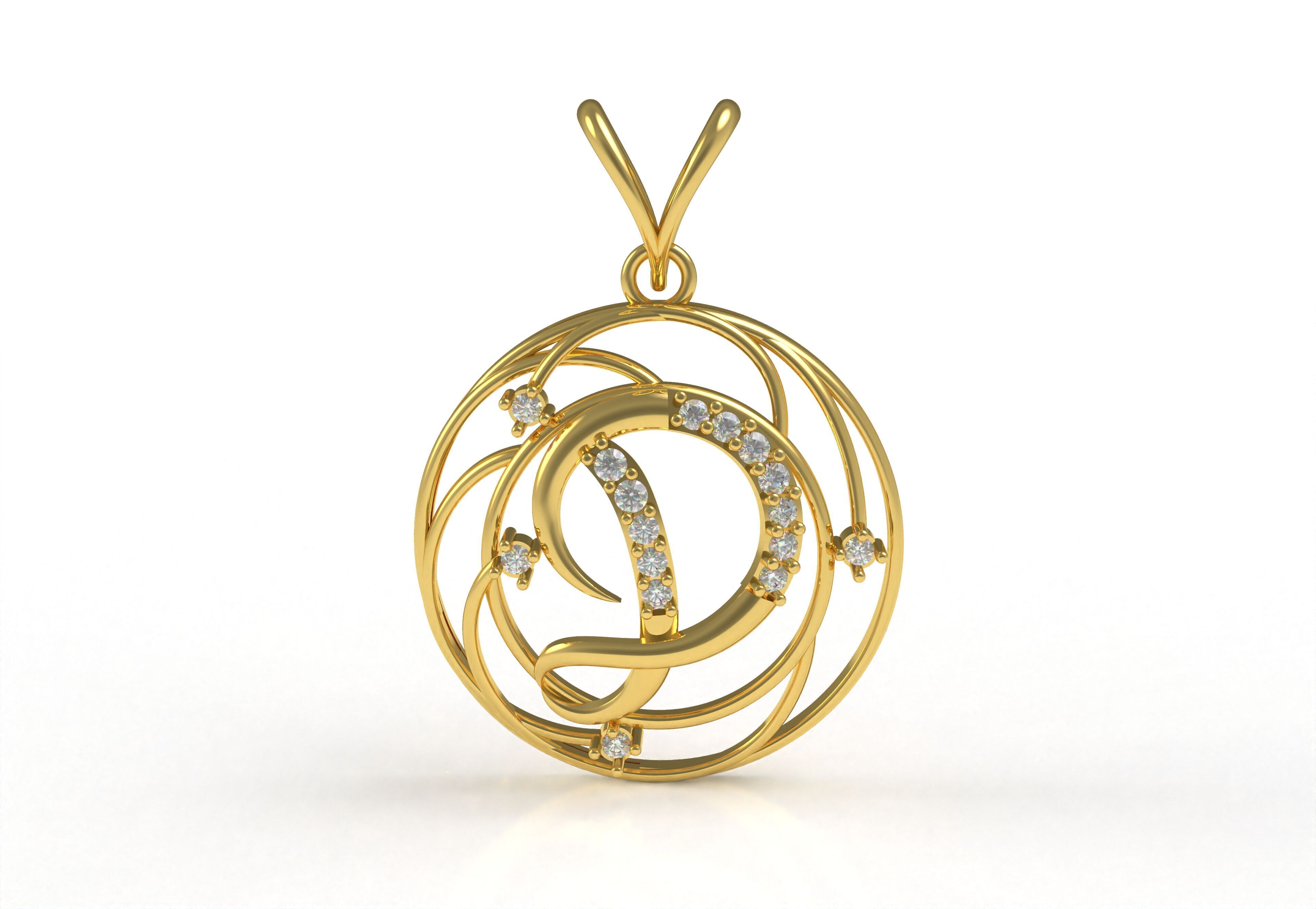 Alphabet D Diamond Pendant 3D print model_4