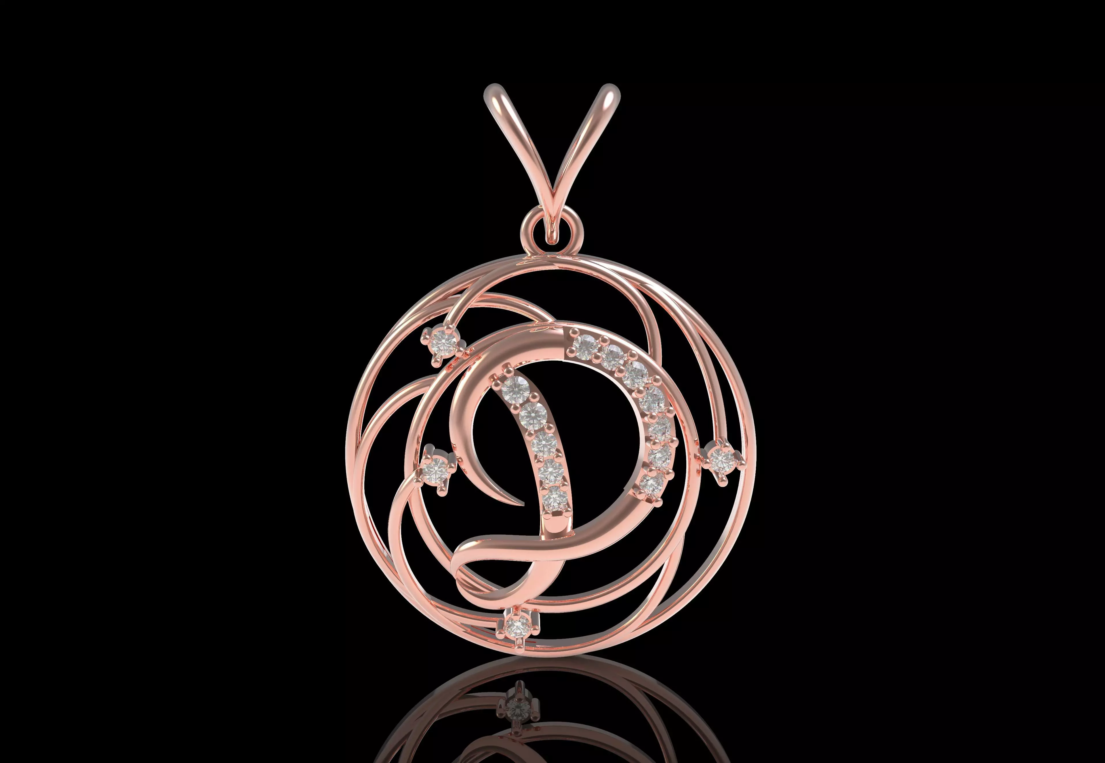 Alphabet D Diamond Pendant 3D print model_0