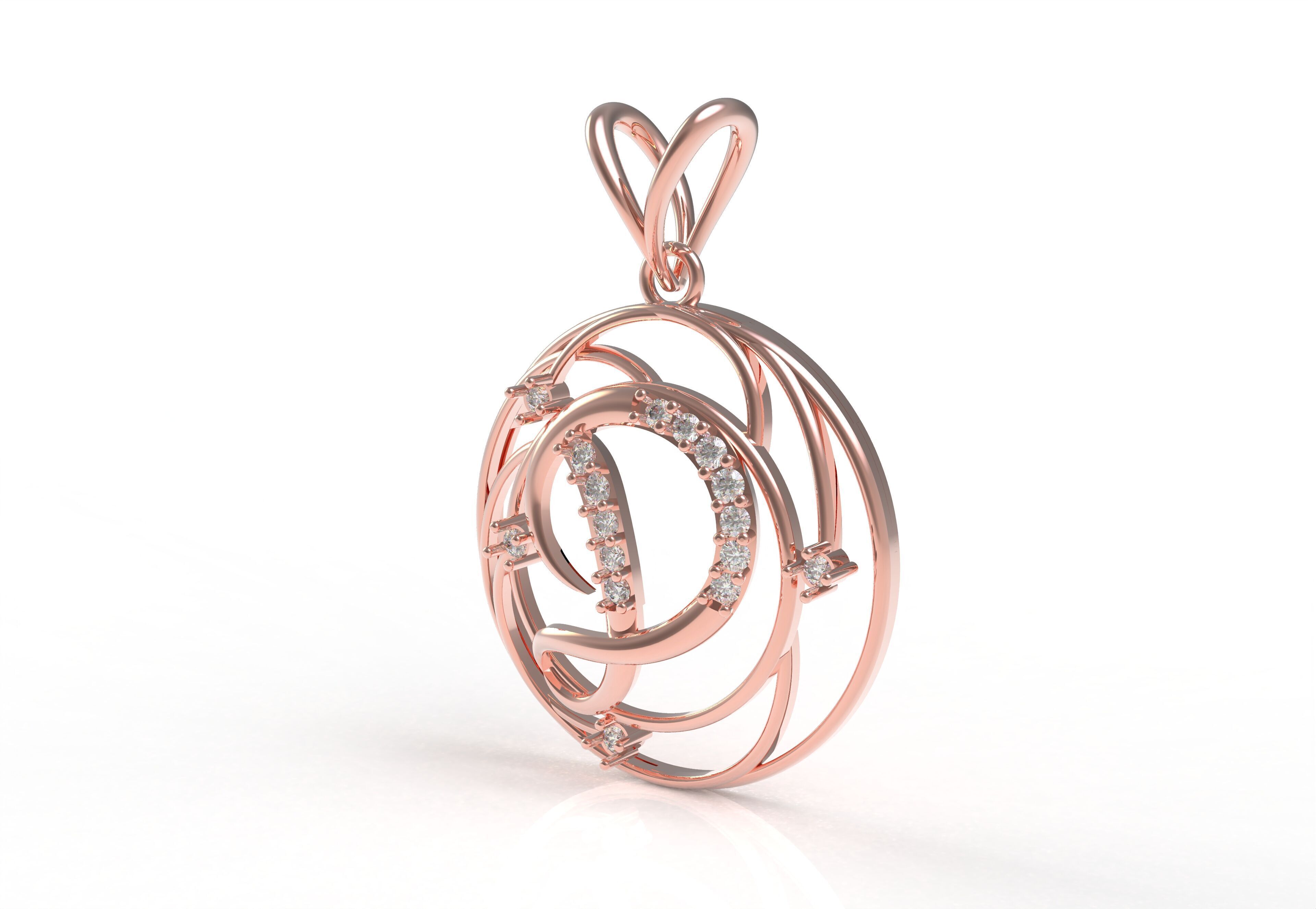 Alphabet D Diamond Pendant 3D print model_10