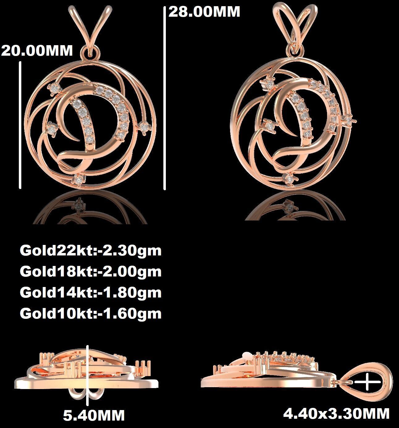 Alphabet D Diamond Pendant 3D print model_33