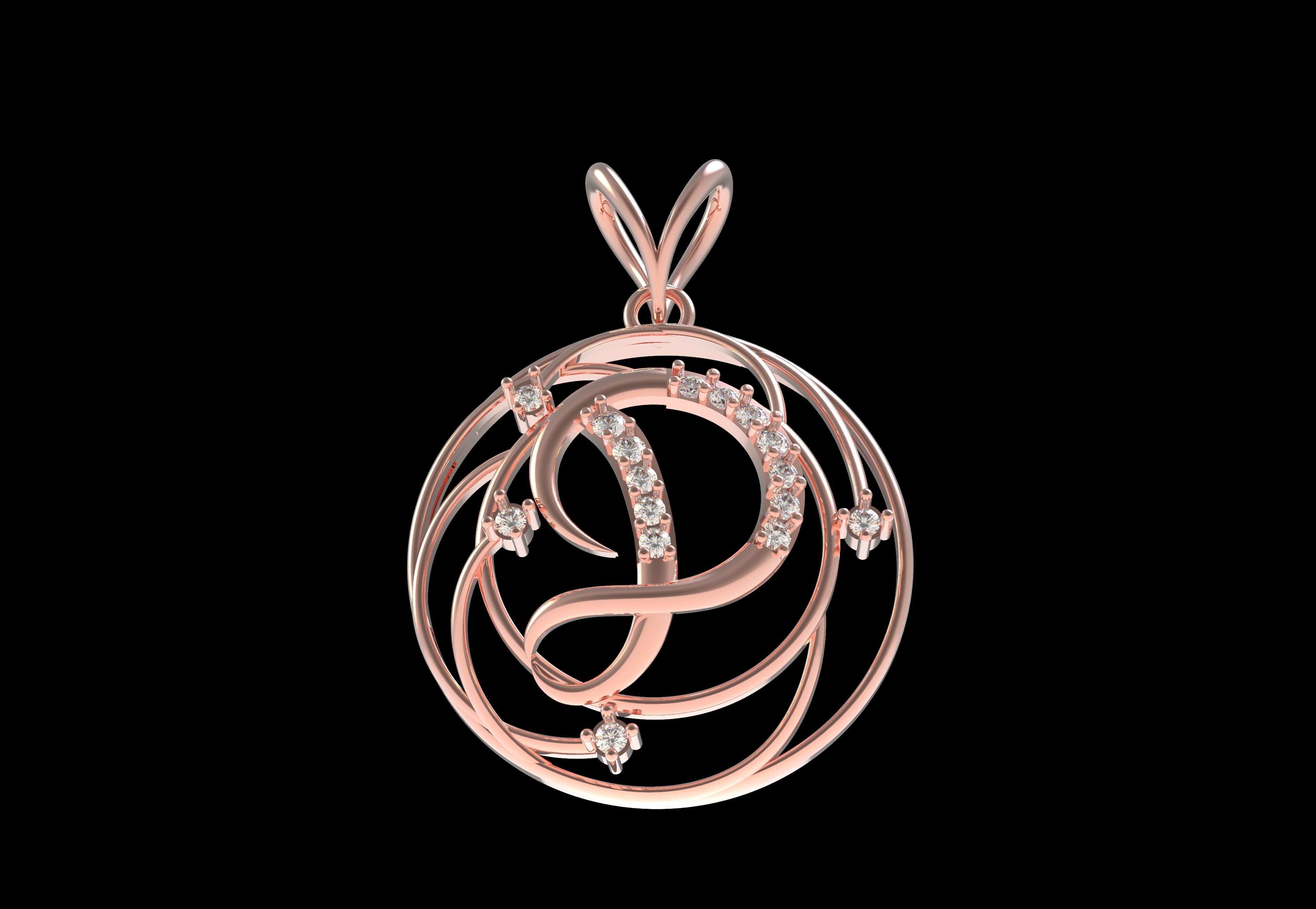 Alphabet D Diamond Pendant 3D print model_7