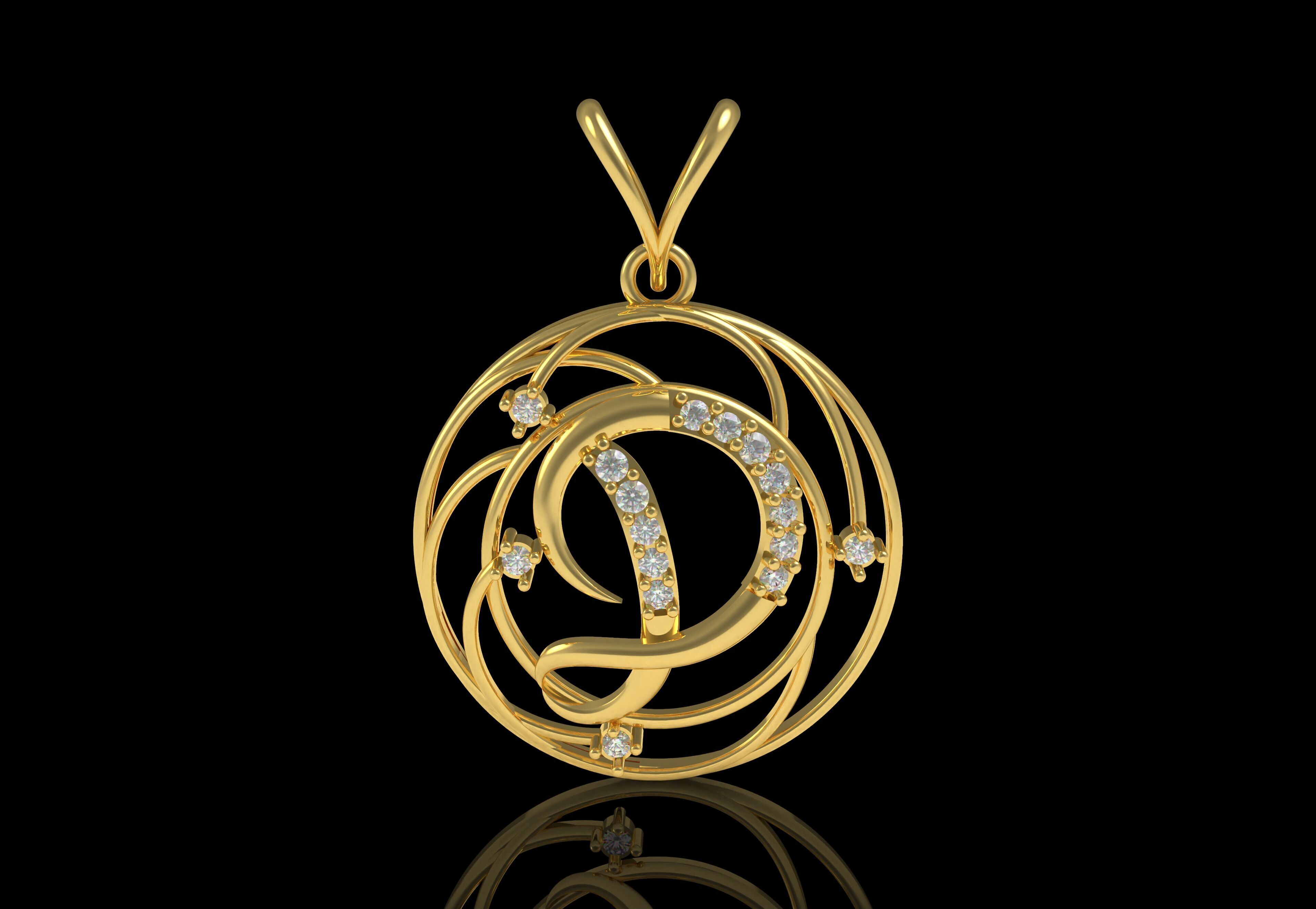 Alphabet D Diamond Pendant 3D print model_30