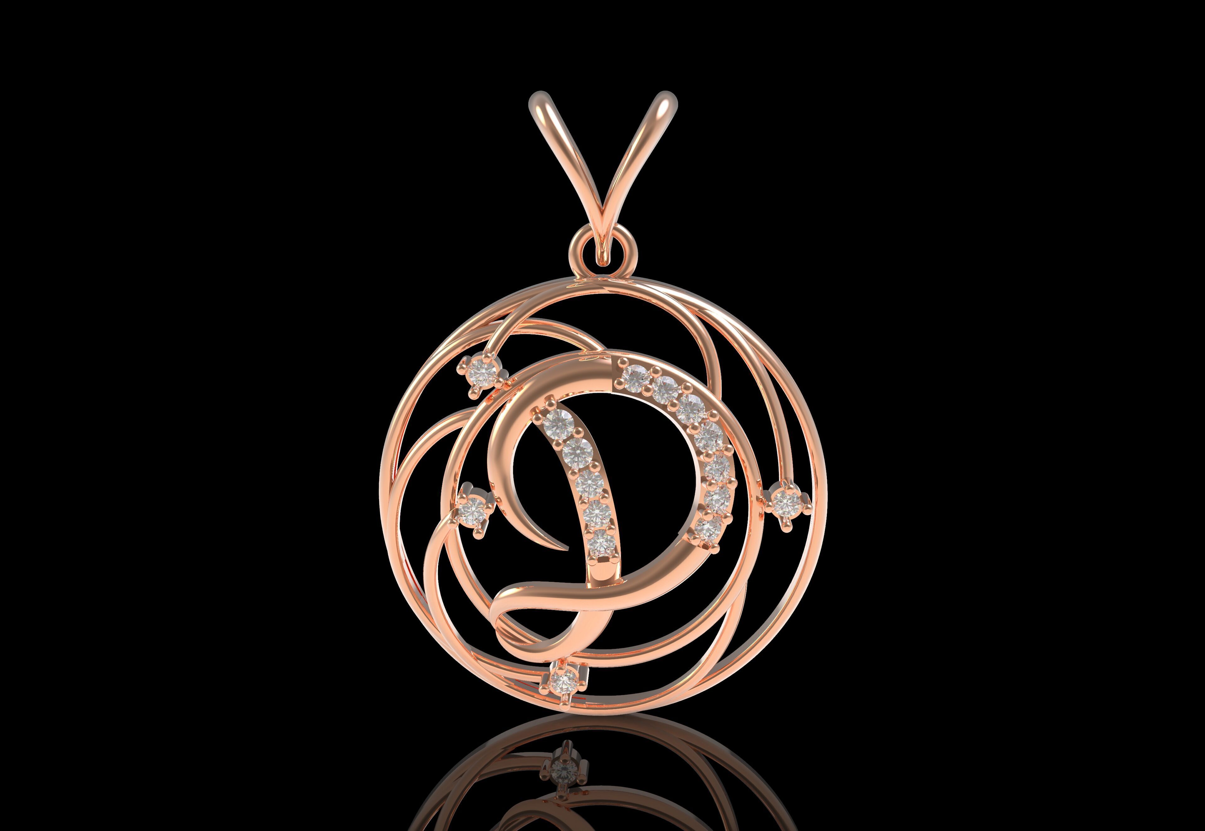 Alphabet D Diamond Pendant 3D print model_18