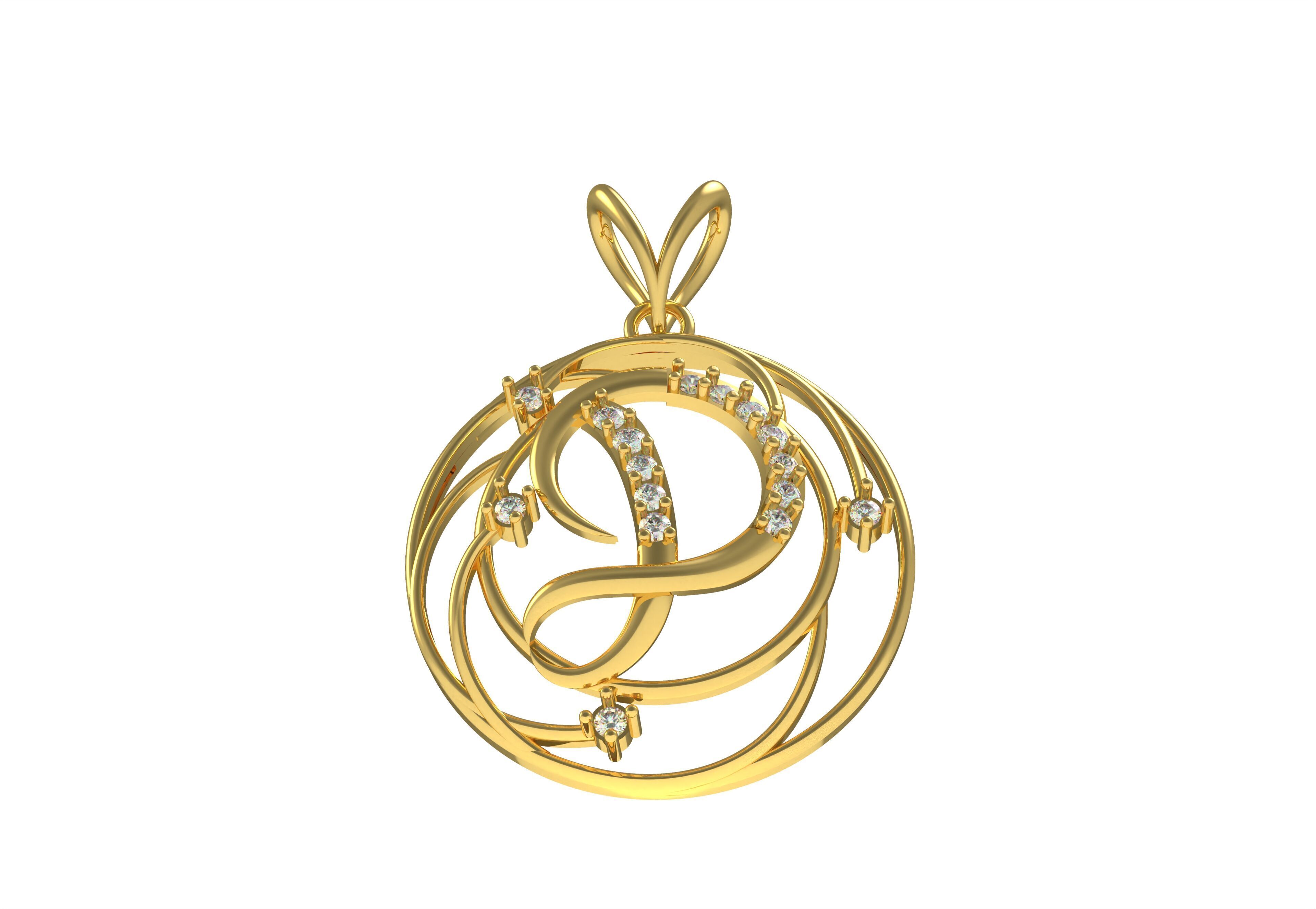 Alphabet D Diamond Pendant 3D print model_27