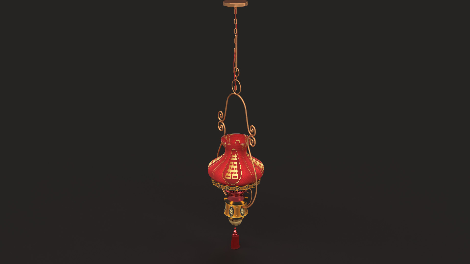 Chinese red lantern Low-poly 3D model_9