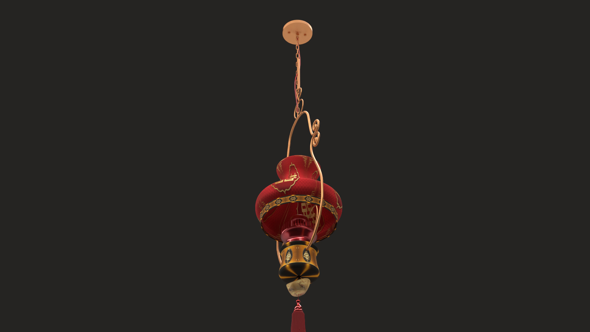 Chinese red lantern Low-poly 3D model_7