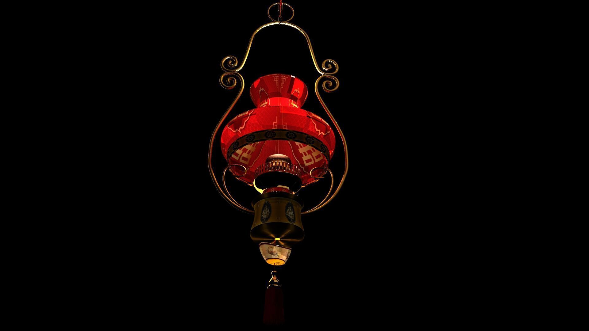 Chinese red lantern Low-poly 3D model_8