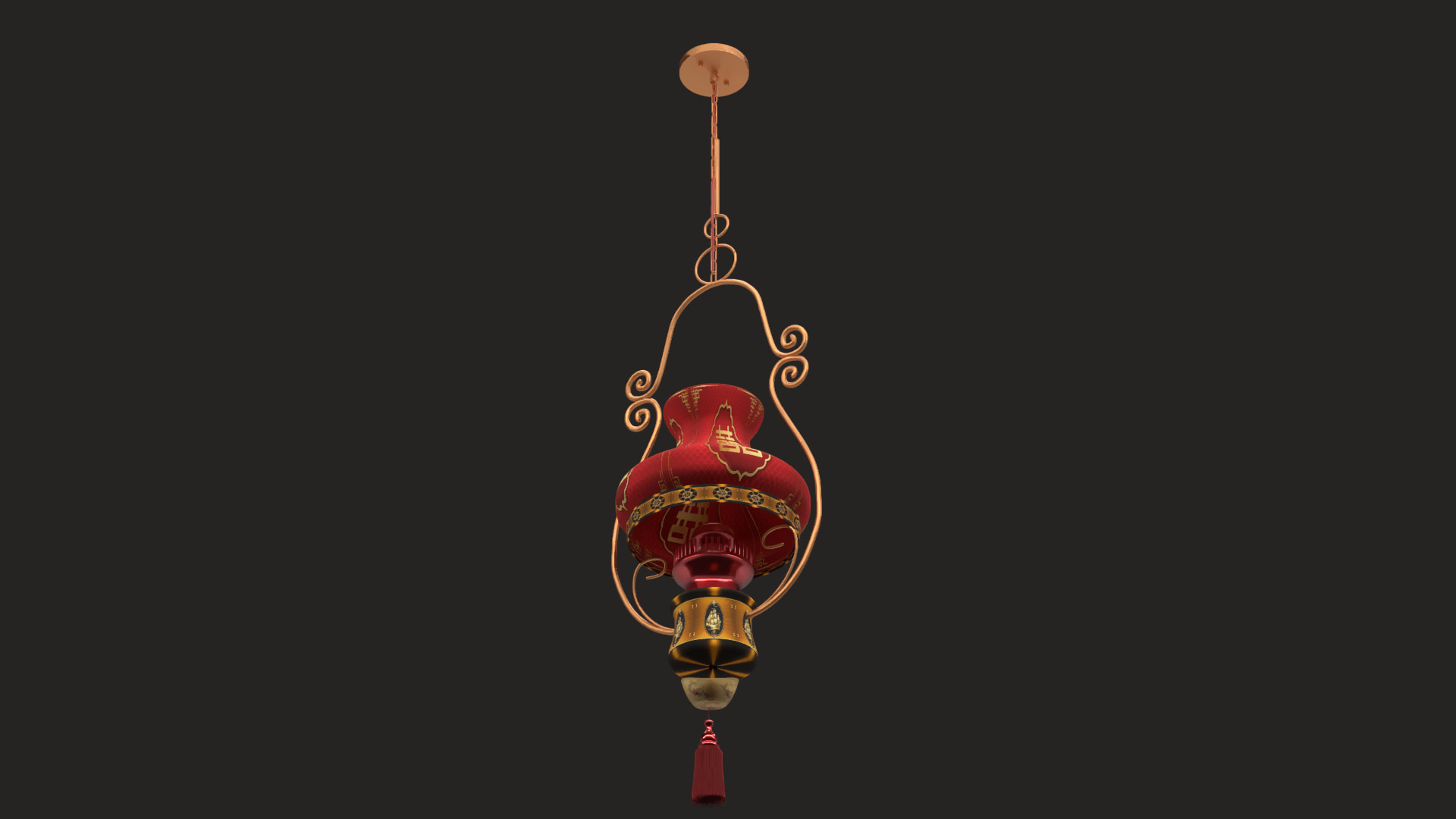 Chinese red lantern Low-poly 3D model_5